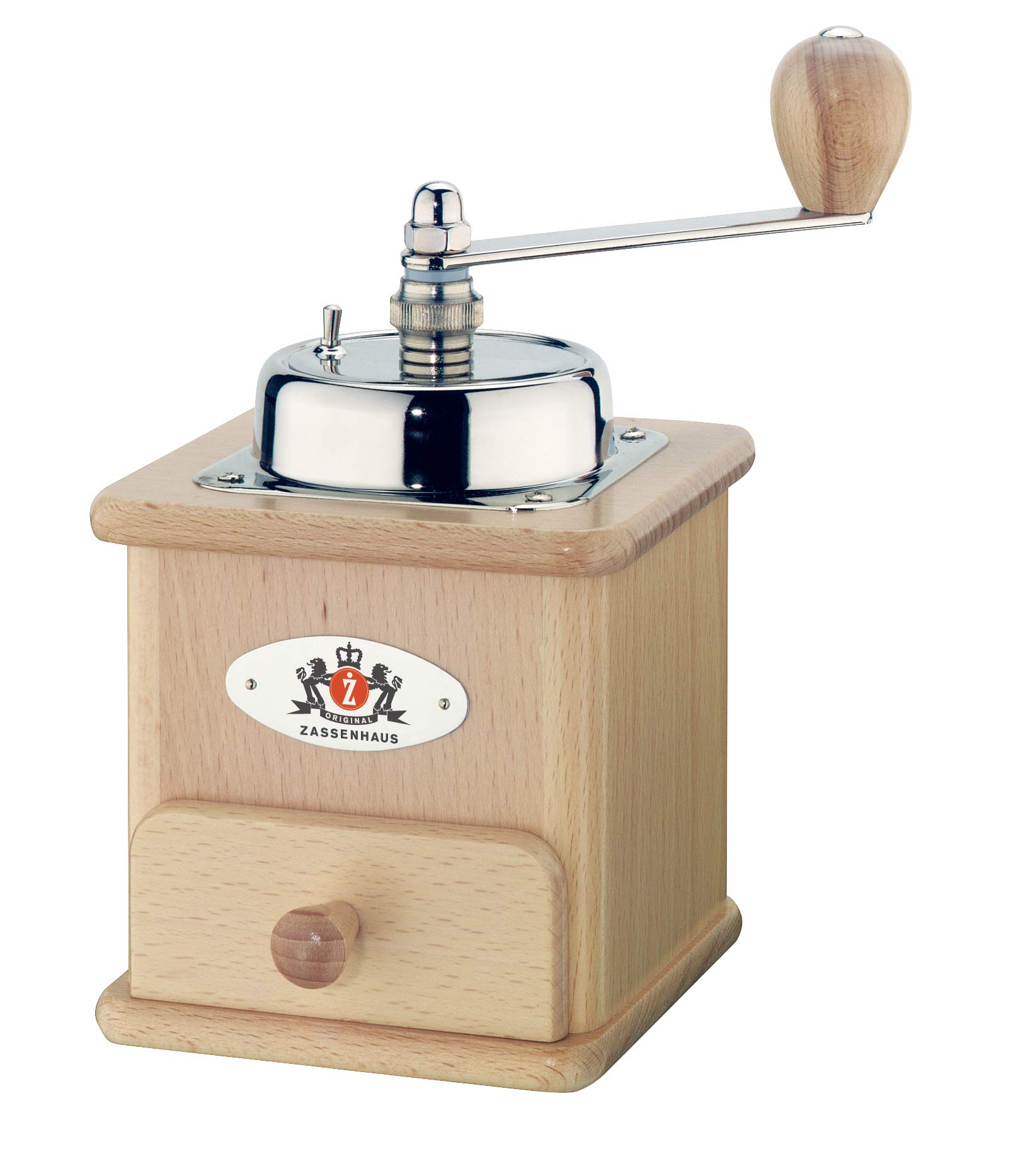Premium Zassenhaus Brasilia Manual Coffee Grinder - Beechwood Hand Crank Coffee Bean Mill with Natural/Chrome Finish | Perfect for Home Brewing, Camping & Coffee Enthusiasts