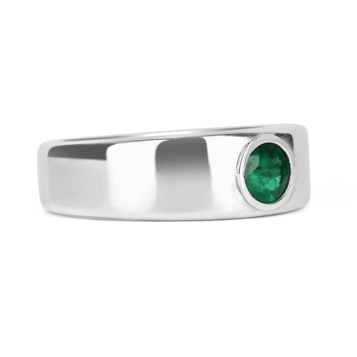 0.70 Carat Natural Colombian Emerald Bezel Set Men's Wedding Ring in 14K Gold - Perfect for Engagement, Anniversary & Special Occasion Gifts
