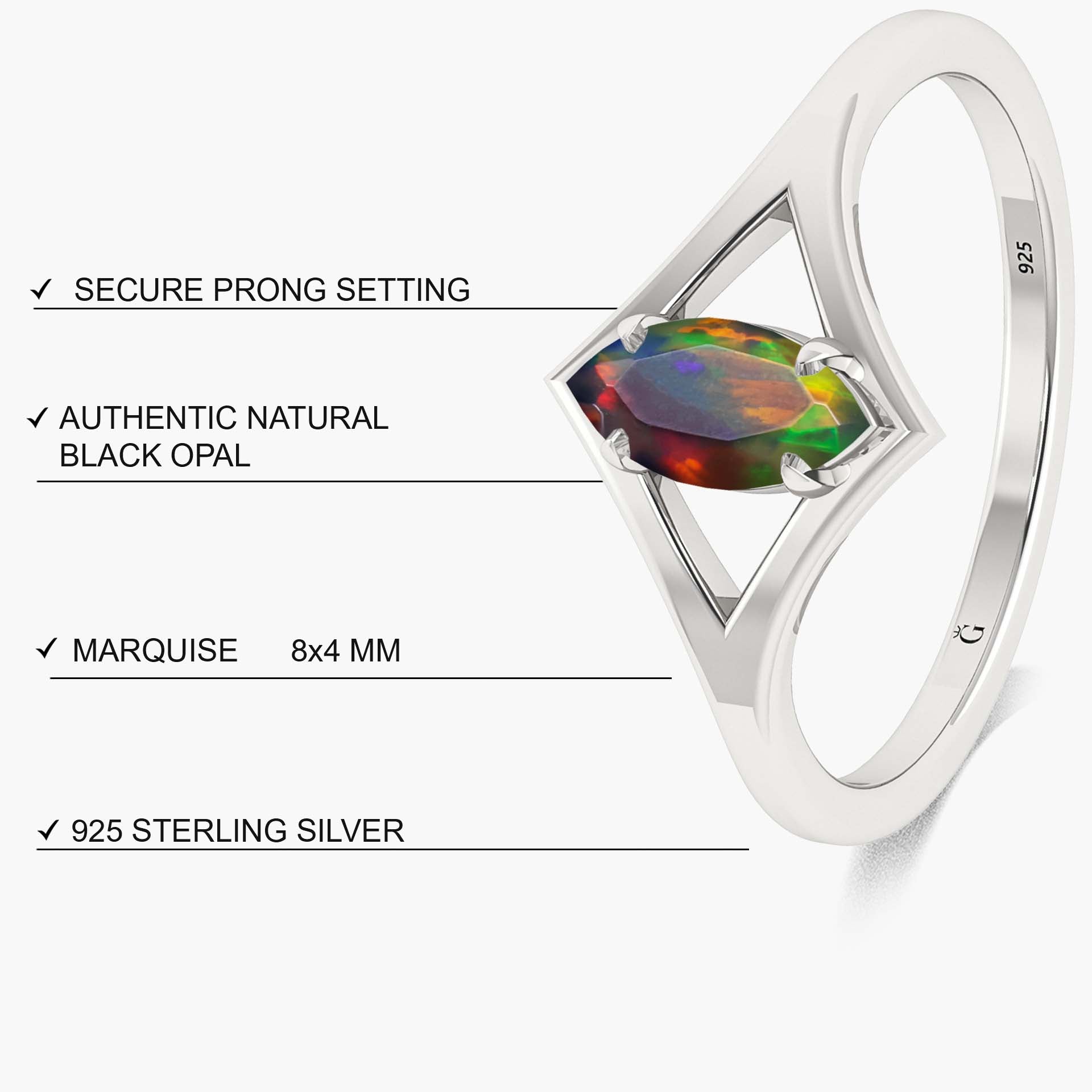 Exquisite Marquise Black Opal Wedding Ring for Women – Unique Fire Gemstone Engagement Band, Perfect for Bridal, Anniversary & Special Occasions