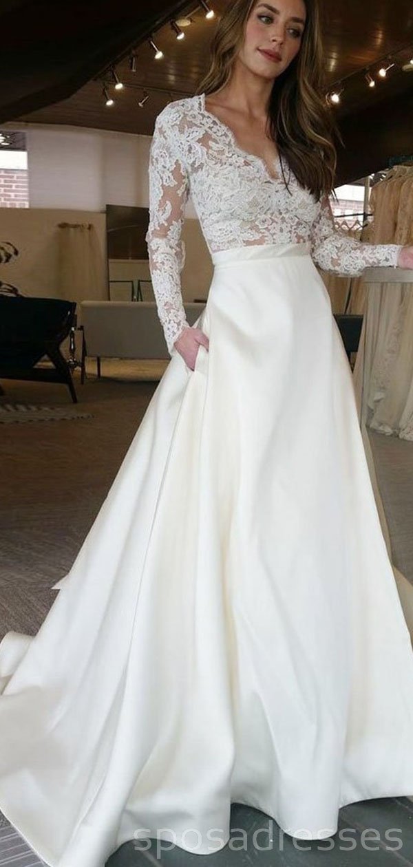 Elegant Long Sleeve Lace A-Line Wedding Dress for Bride - Romantic Chapel & Beach Ceremony Gown WD493 | Affordable Bridal Gowns Online