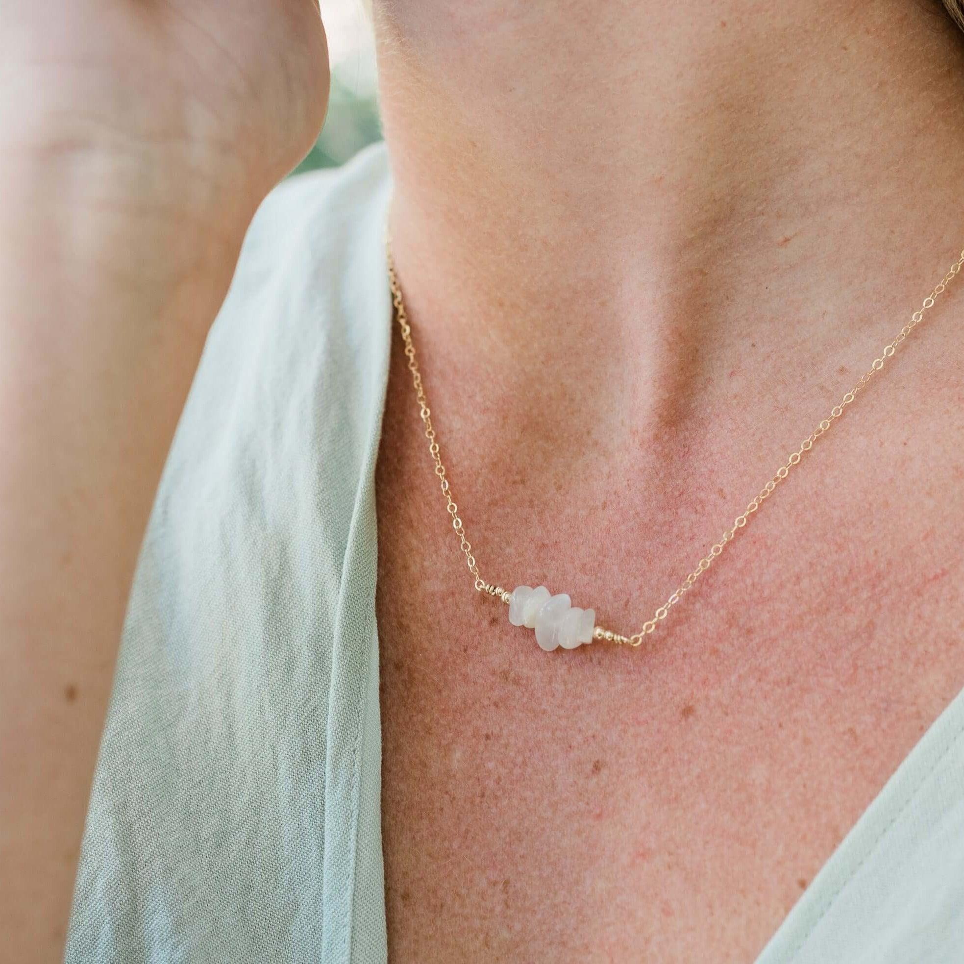 White Moonstone Chip Bead Bar Necklace - Elegant Boho Jewelry for Women | Perfect for Everyday Wear, Weddings & Special Occasions