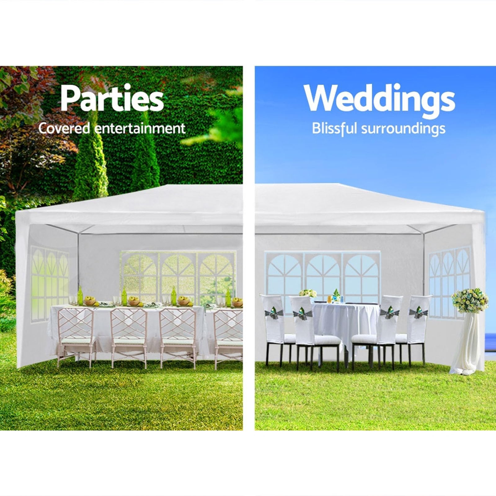 10'x30' Heavy Duty Outdoor Party Tent with 8 Removable Sidewalls & 2 Zippered Windows - Waterproof Canopy for Weddings, Backyard Events, Festivals, and Camping - White Commercial Shelter for Outdoor Gatherings