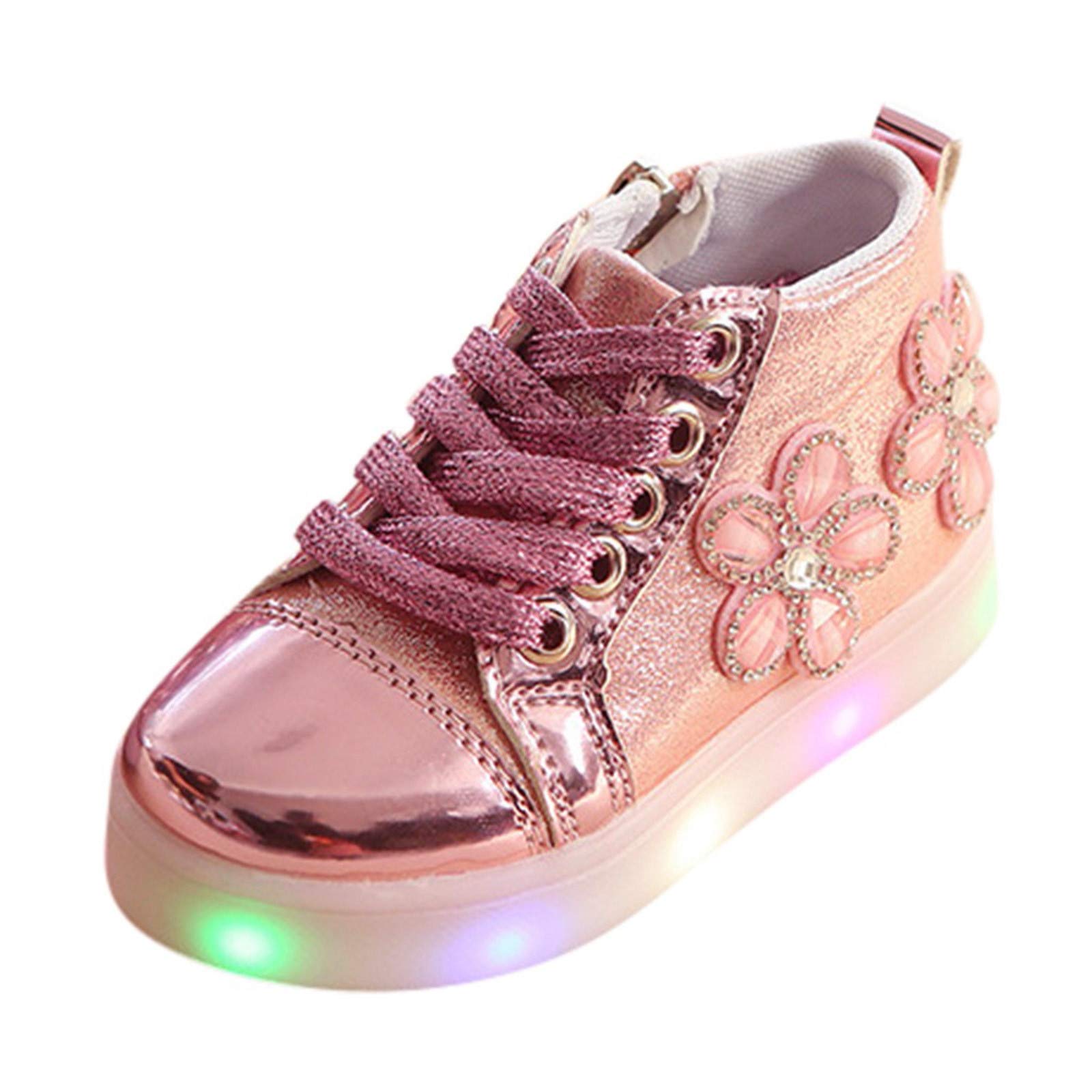 GEZHEN LED Light Up Running Shoes for Kids Girls - Breathable Mesh Sneakers with Floral Crystal Design - Luminous Sport Shoes for Toddlers & Children - Perfect for Jogging, Playground & Nighttime Activities