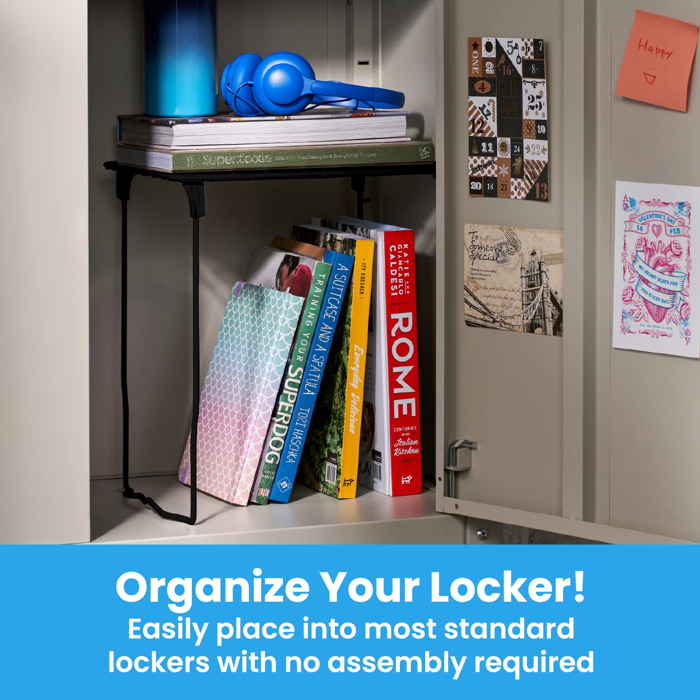 LockerMate Stac-A-Shelf Locker Organizer - Stackable Extra Tall Shelf for Standard School Lockers - Black - Perfect for Organizing Books, Binders & School Supplies