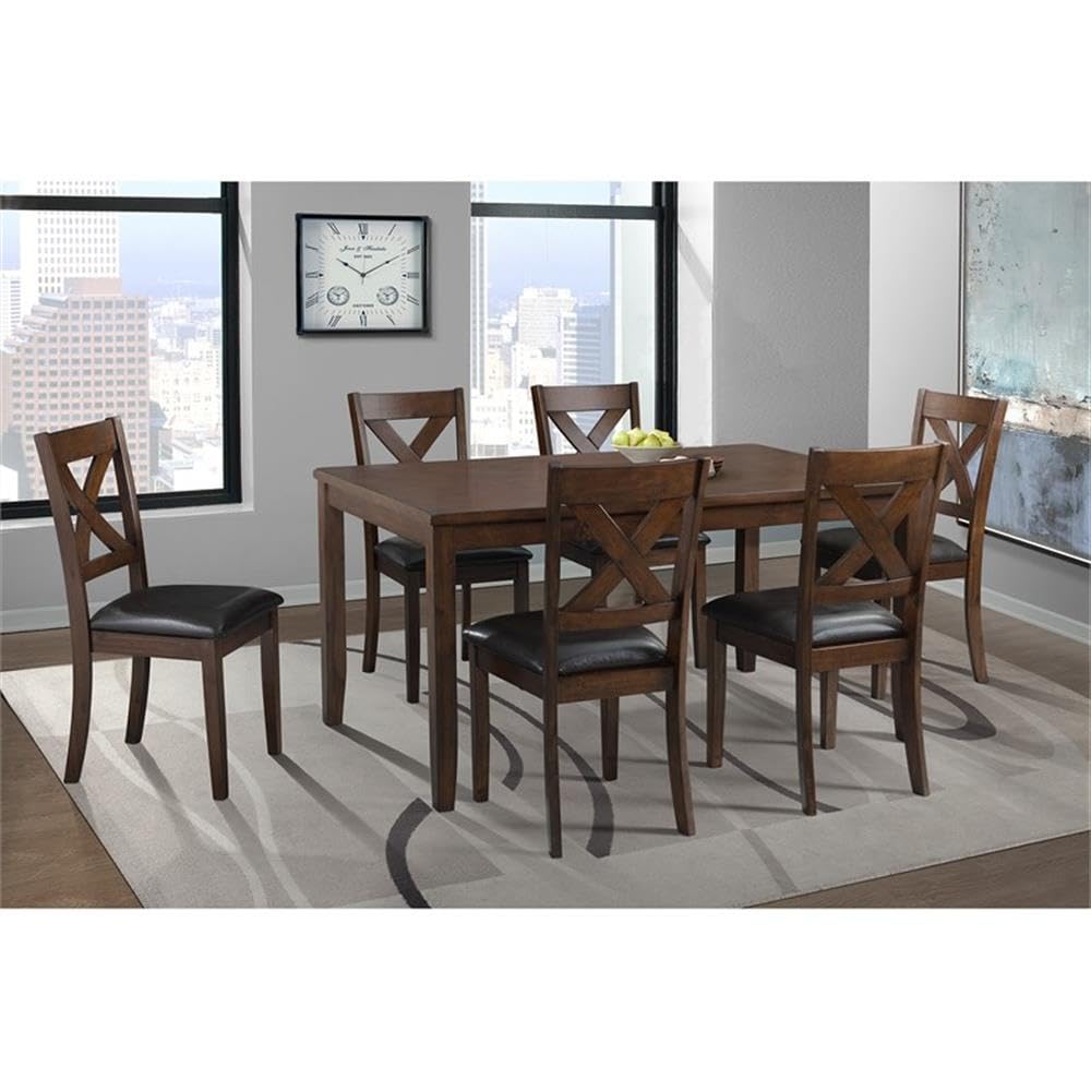 BOWERY HILL 7-Piece Cherry Wood Dining Set - Standard Height Table & Chairs for Kitchen, Dining Room & Small Spaces