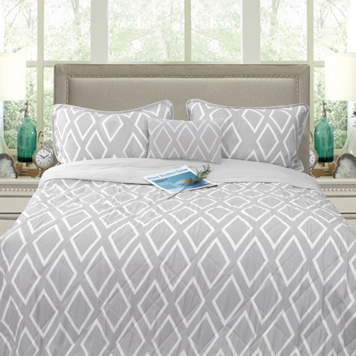 Alena Silver 4-Piece Ultrasonic Comforter Set Queen Size - Ultra Soft Bedding for Cozy Sleep & Luxury Bedroom Decor