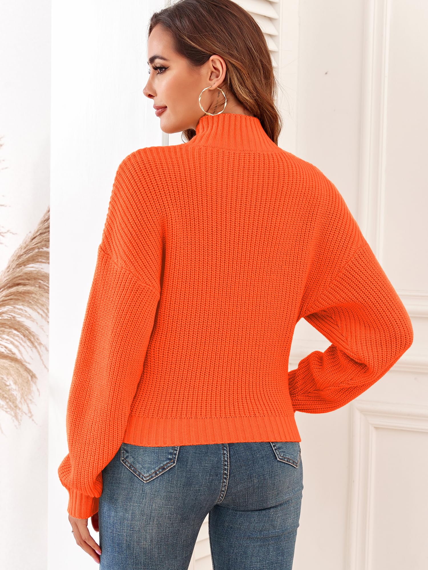ZAFUL Women's Cropped Turtleneck Sweater - Ribbed Knit Pullover with Lantern Sleeves | Casual Winter Wear, Office Outfit, Date Night Fashion