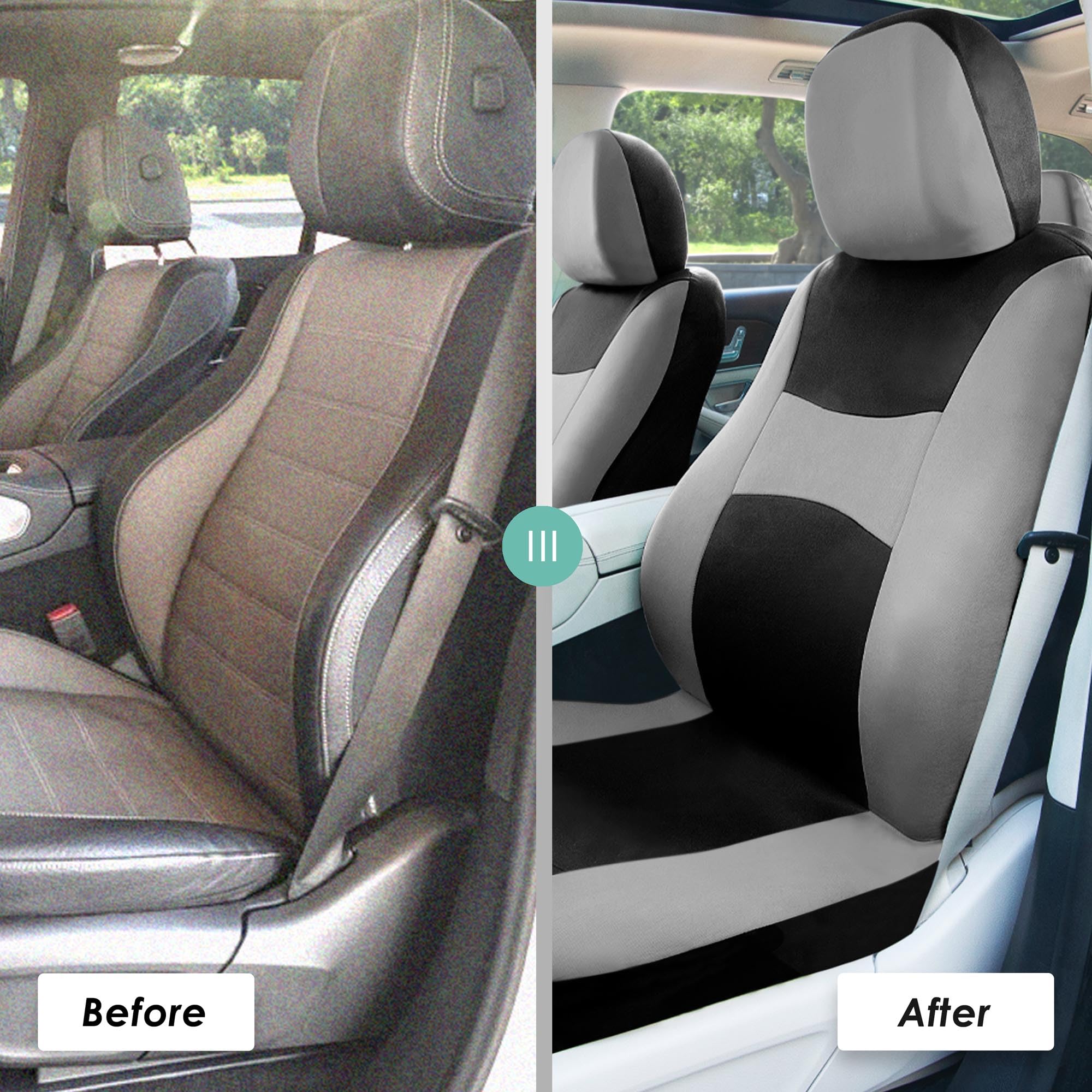 TLH Automotive Light Breezy Gray Car Seat Covers Full Set - Airbag Compatible Flat Cloth Seat Protectors with Matching Rubber Floor Mats - Universal Fit for Cars, Trucks & SUVs - Perfect for Daily Commuting, Road Trips and Interior Protection
