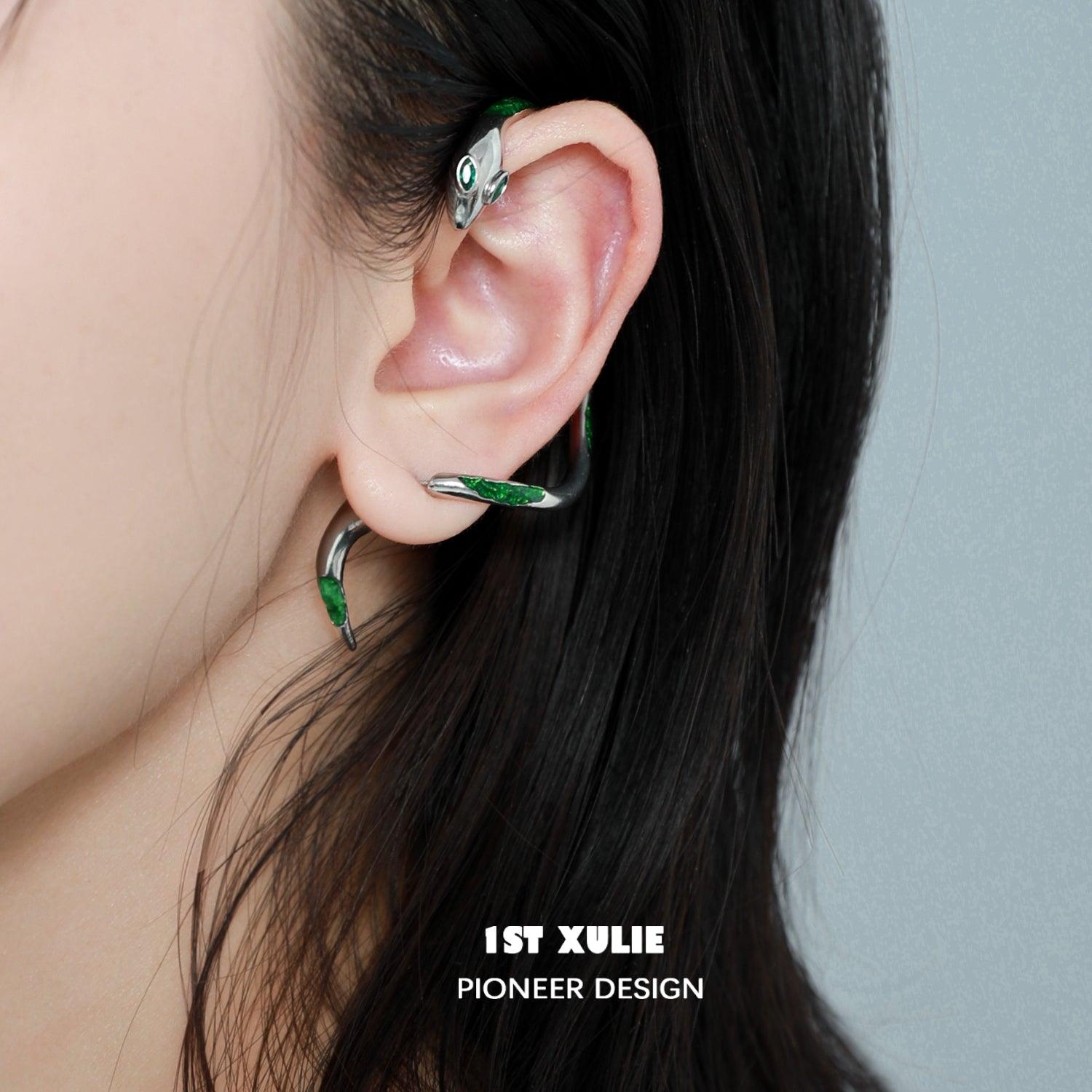 Slytherin House 18k Gold Plated Snake Stud Earrings for Women - Harry Potter Inspired Jewelry Gift for Fans, Cosplay & Everyday Wear