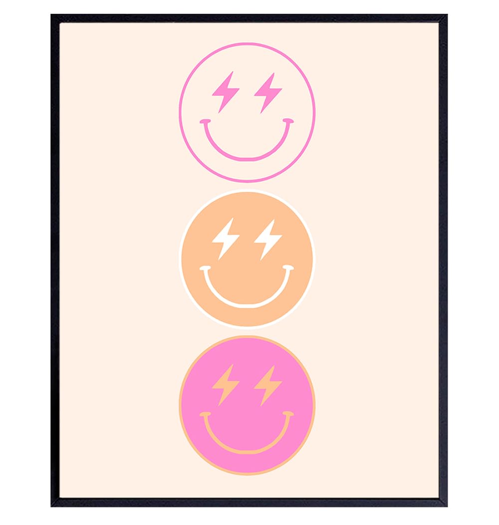 Vintage Pop Art Smiley Face Wall Decor - Retro Aesthetic Room Decor for Teen Girls & Women - Minimalist Funky Wall Art Poster for Bedroom, Dorm & Small Apartment - Trendy Home Decor for Preppy Style & Modern Living Spaces