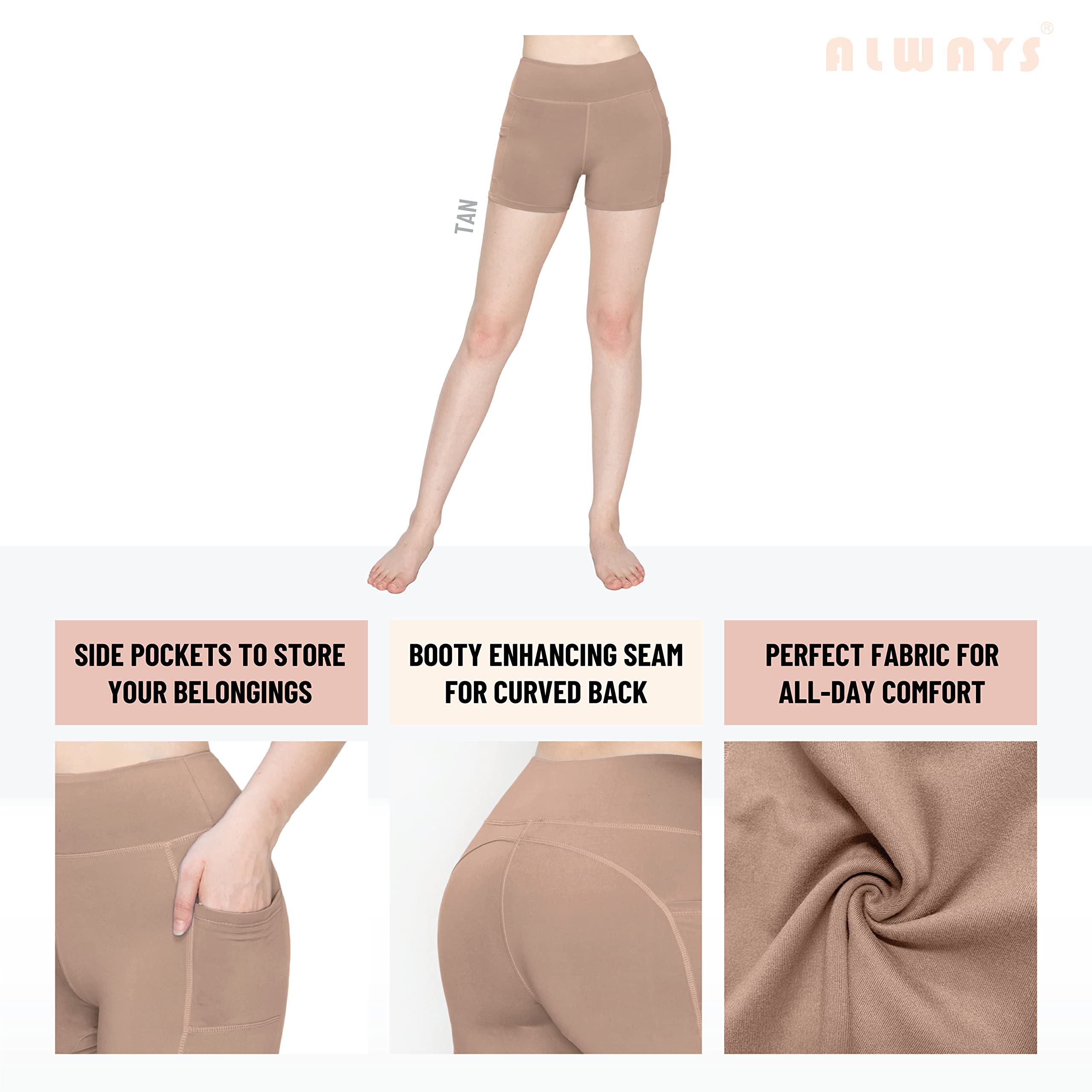 ALWAYS 2 Pack Women's Biker Shorts - Buttery Soft High Waist Yoga Shorts with Pockets | Perfect for Workout, Running, Cycling & Lounge Wear