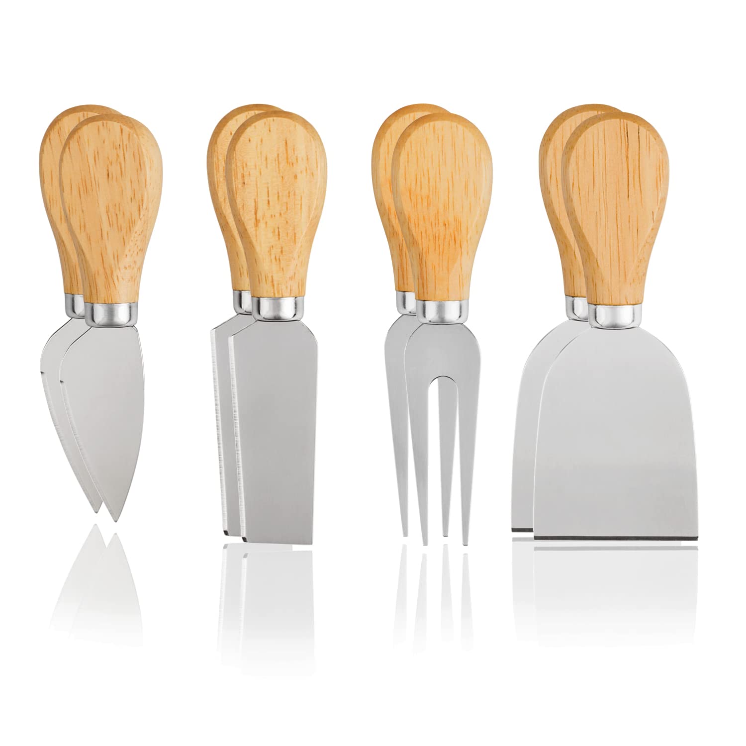 Premium 8-Piece Stainless Steel Cheese Knives Set - 2 Cheese Knives, 2 Cheese Forks, 2 Cheese Slicers & 2 Butter Knives - Perfect for Charcuterie Boards, Cheese Platters, Dinner Parties & Gourmet Entertaining