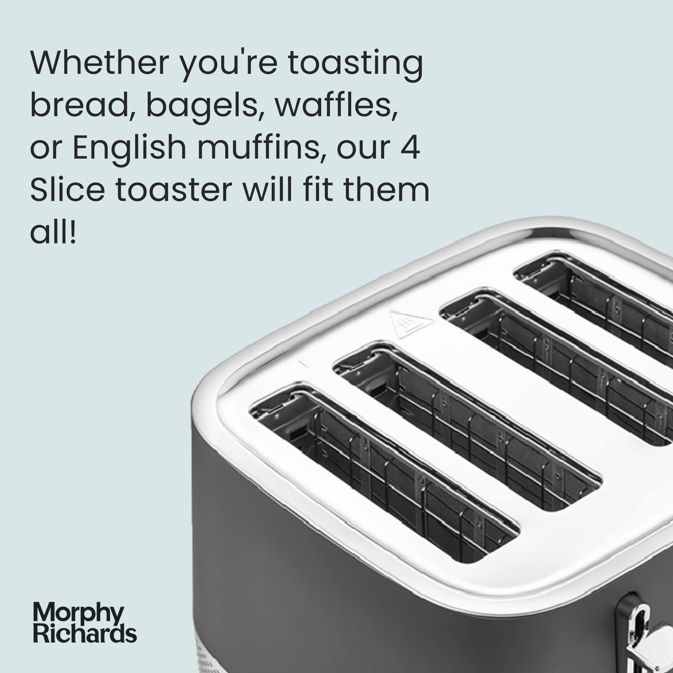 Morphy Richards 4 Slice Toaster with 7 Browning Settings, Extra-Wide Slots & Auto Pop-Up - Perfect for Bagels, Waffles & Artisan Bread - Removable Crumb Tray & Cord Storage - 1500W Titanium (Model 248022) - Ideal for Kitchens, Breakfast Nooks & Small Spaces