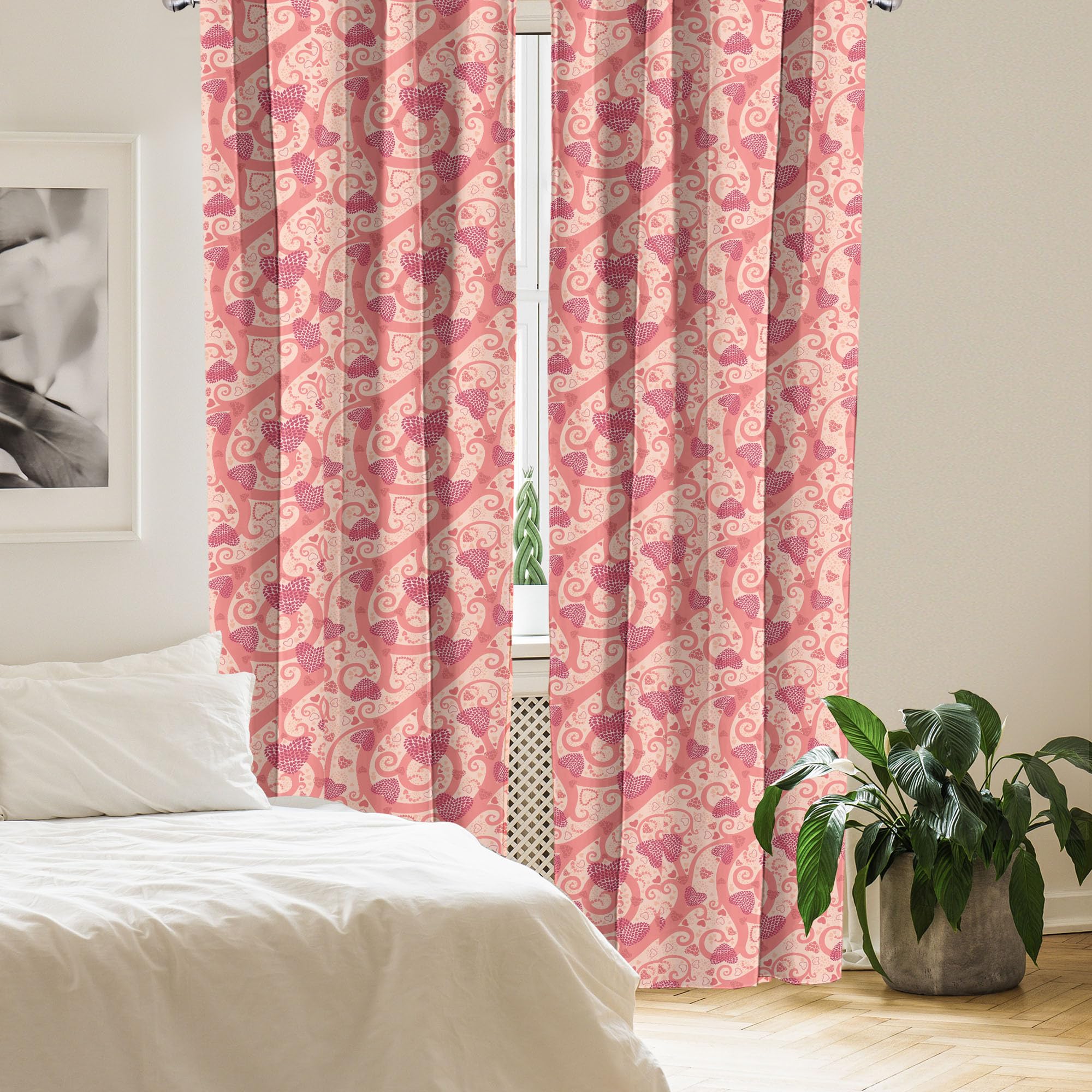 Ambesonne Romantic Floral Heart Window Curtains - Valentine's Day, Birthday & Anniversary Decor - Lightweight 2-Panel Set with Rod Pocket (28x63 Inch, Coral Peach Pink) - Perfect for Bedroom, Living Room & Wedding Decorations