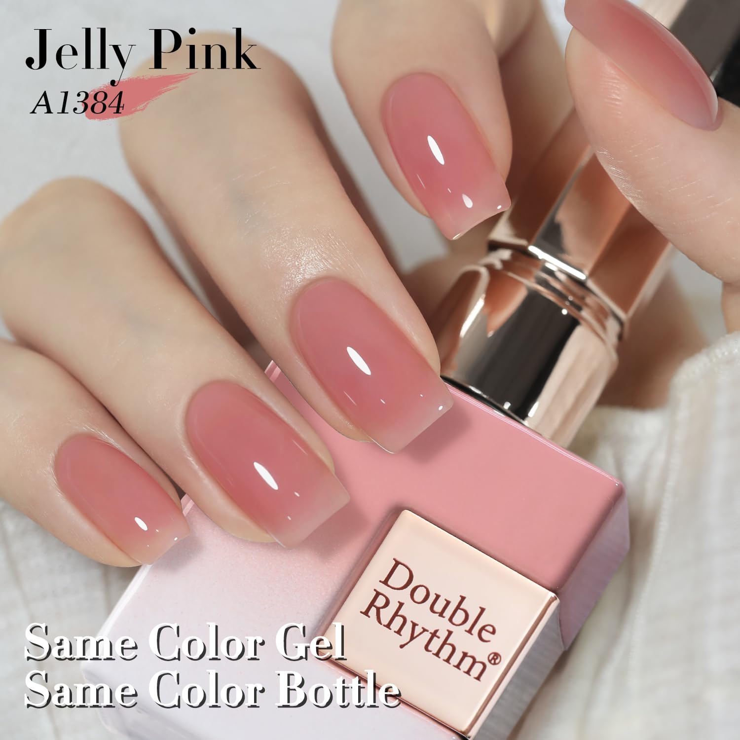 Double Rhythm Translucent Gel Polish - Sheer Neutral Natural Light Milky Nail Polish (15ML) - Same Color Same Bottle - Jelly Nail Polish for DIY Nail Art at Home - Perfect for Everyday Wear & Special Occasions (Nude Milky Pink-A1384)