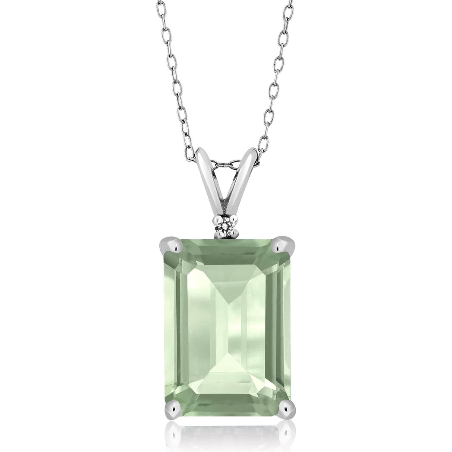 14X10MM Emerald Cut Gemstone & White Diamond Pendant Necklace for Women | 925 Sterling Silver with 18