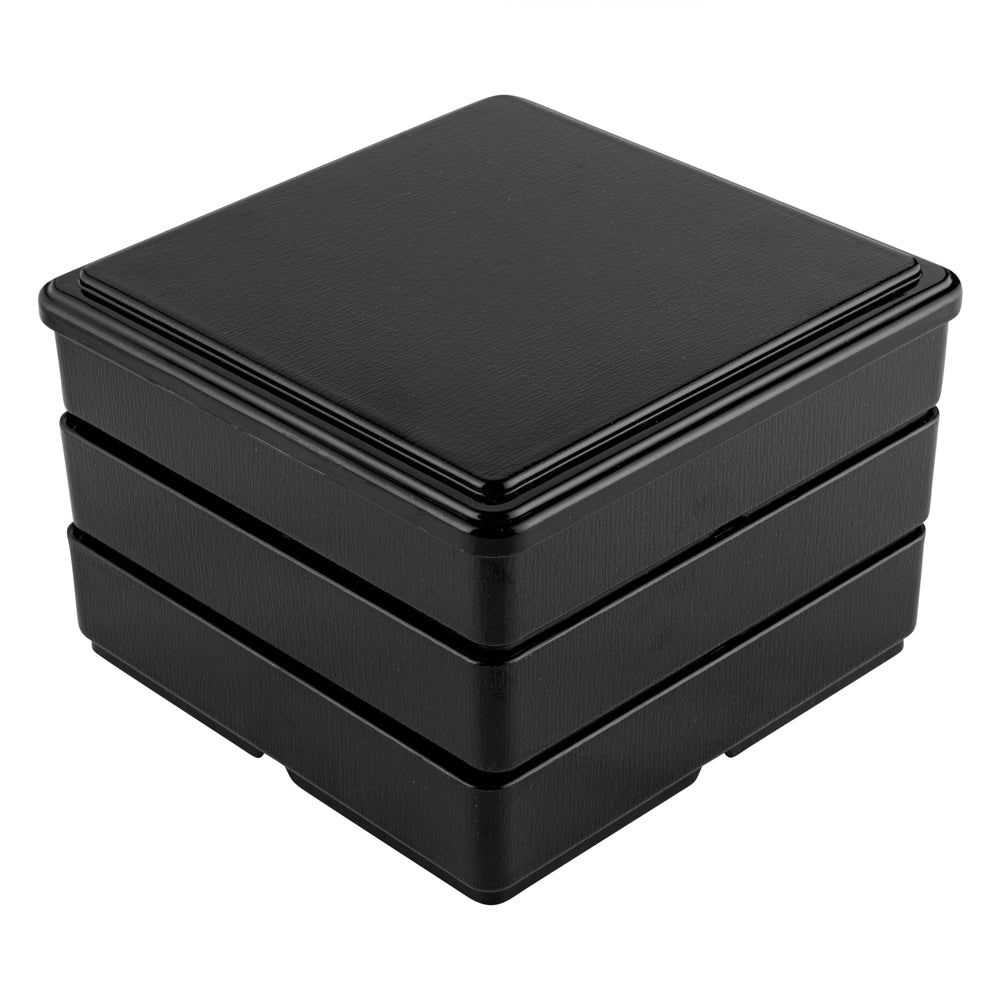 Premium Japanese Bento Box - 3-Layer Square Lunch Container with 4 Compartments (Black & Red) - 8.25