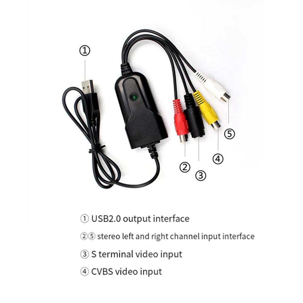 Evliery CVBS to USB 2.0 Video Capture Card - Analog to Digital Converter for Computer, DVD, Camcorder | Perfect for Live Streaming, Video Recording & Game Capture