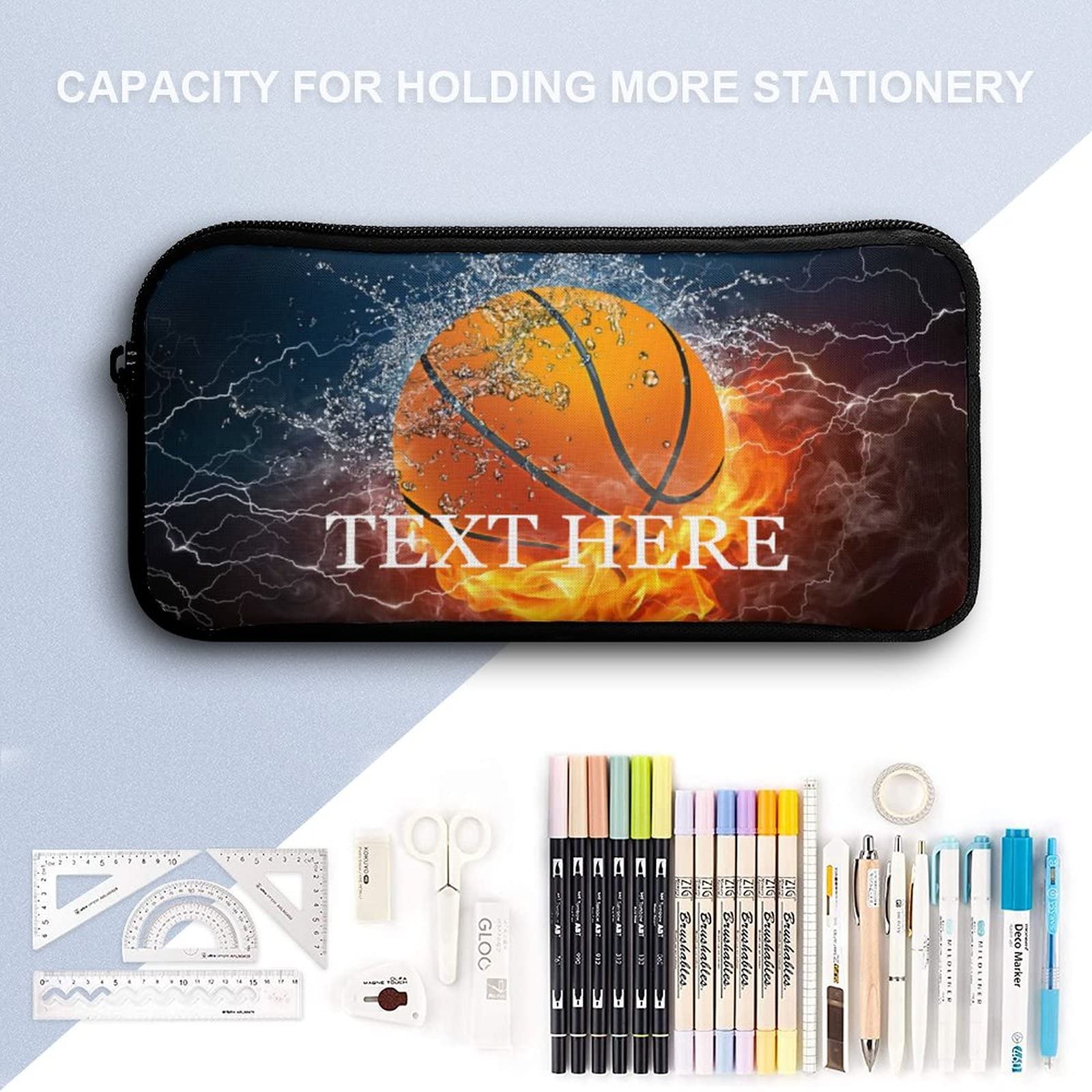 Custom Personalized Basketball Backpack Set with Fire Design - 3-Piece School Bag with Name Text, Lunch Box & Pencil Case for Boys & Girls | Perfect for School, Sports & Travel