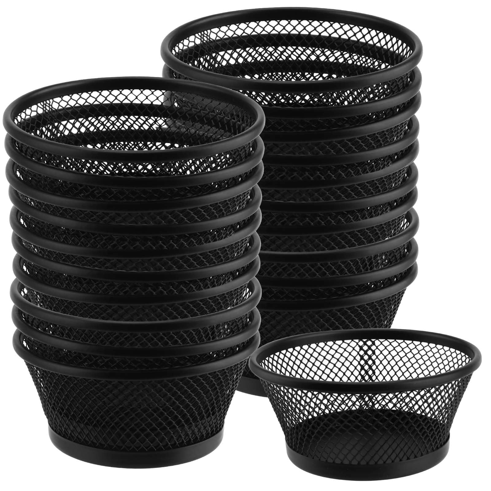PINGEUI 20 Pack Black Metal Paper Clip Holder - Round Mesh Desk Organizer for Binder Clips & Paperclips - Bulk Office Supplies for Home, Office & School Organization