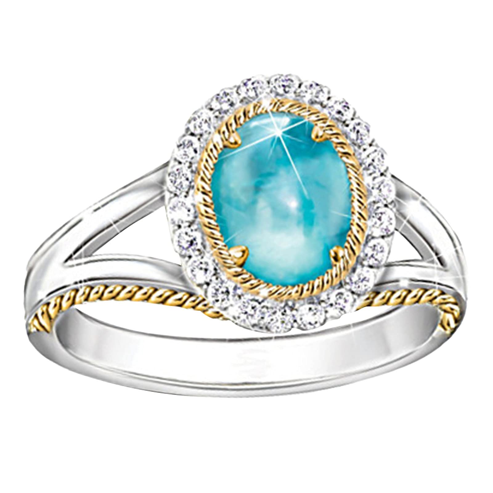 Luxury Blue Zircon & White Diamond Engagement Ring for Women – Elegant Fashion Jewelry Promise Band, Gemstone Ring for Teens & Adults | Perfect for Weddings, Anniversaries & Special Occasions