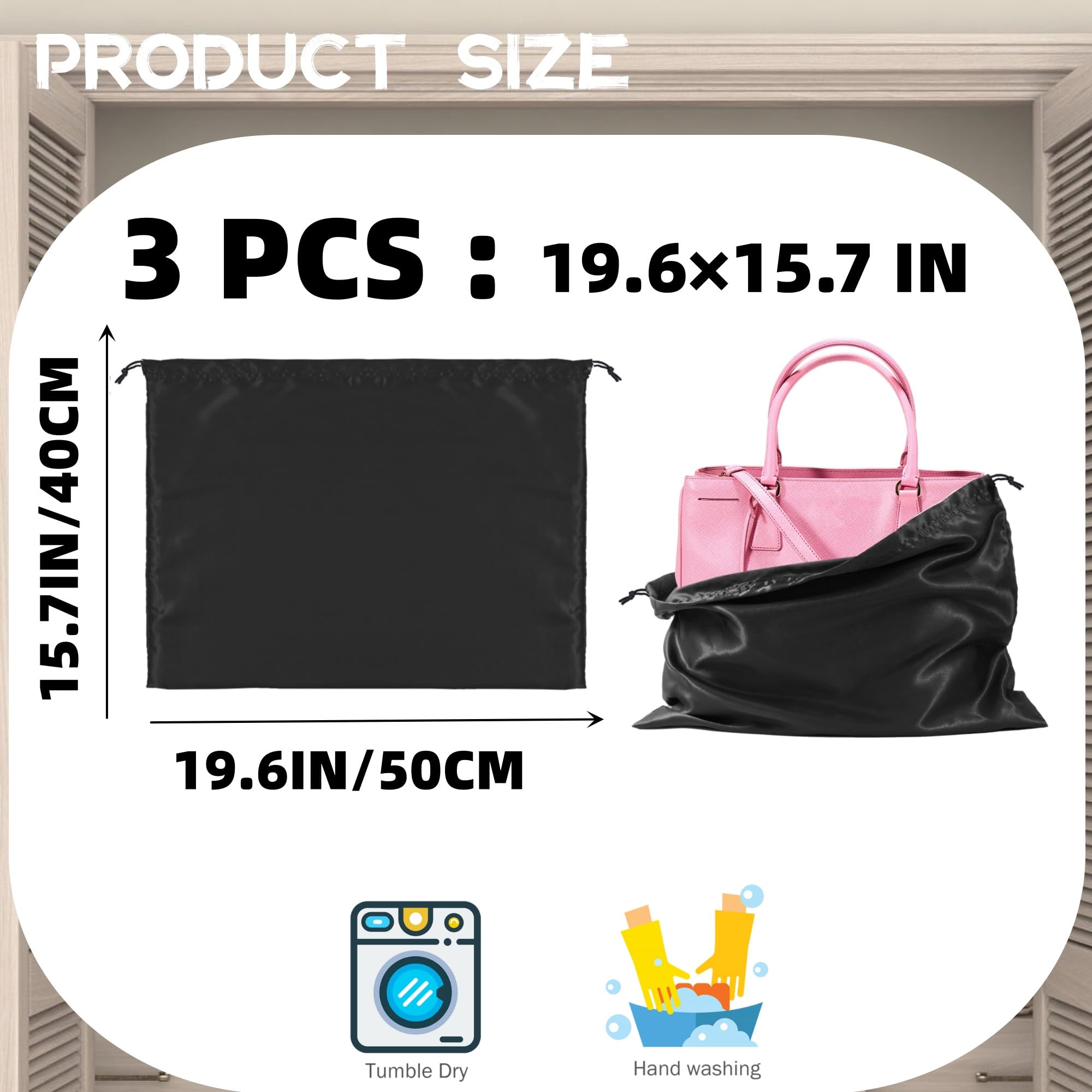 3 Pack Luxury Silk Dust Bags for Handbags, Purses, Shoes & Boots - Premium Drawstring Storage Covers for Closet Organization & Travel Protection