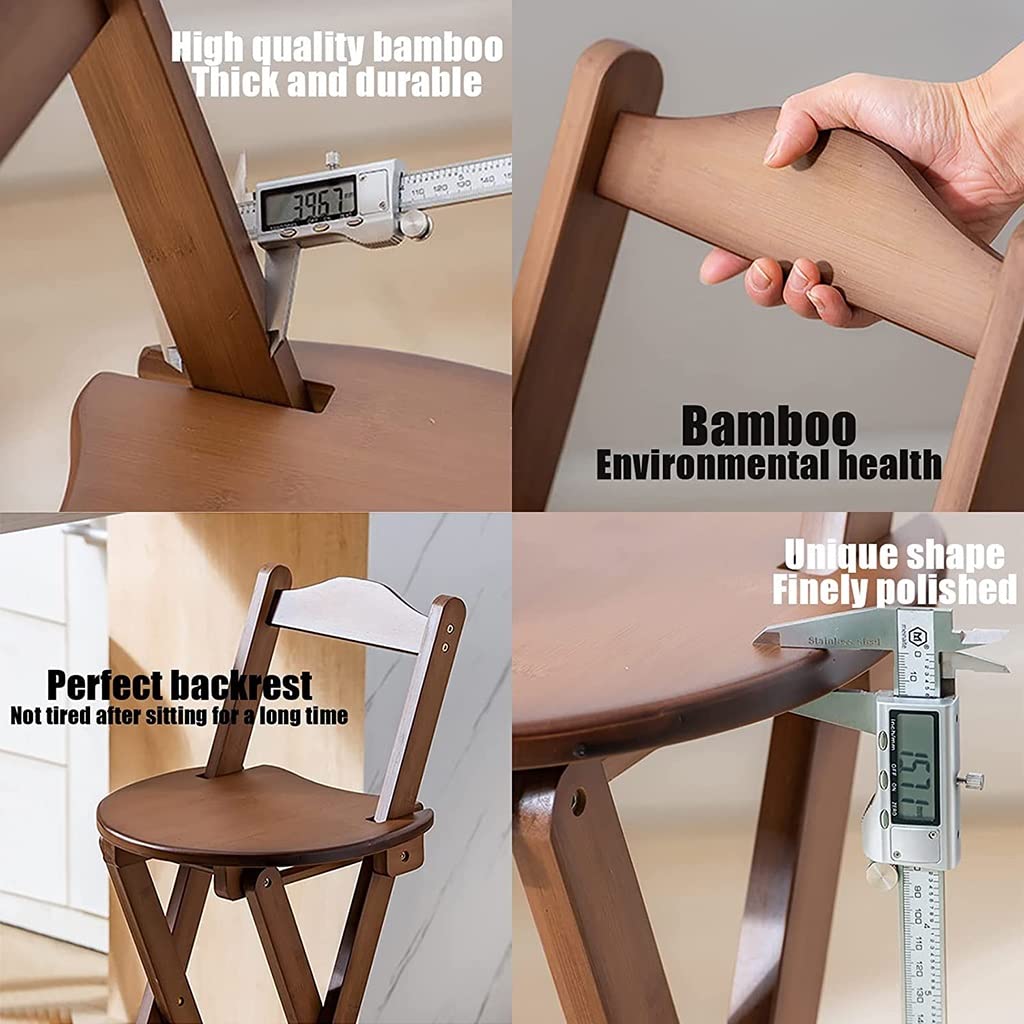 **Foldable Bamboo Bar Stool with Backrest & Footrest - Wooden High Chair for Kitchen Counter, Breakfast Nook & Dining - Space-Saving Stool for Small Spaces, Restaurants & Outdoor Use**