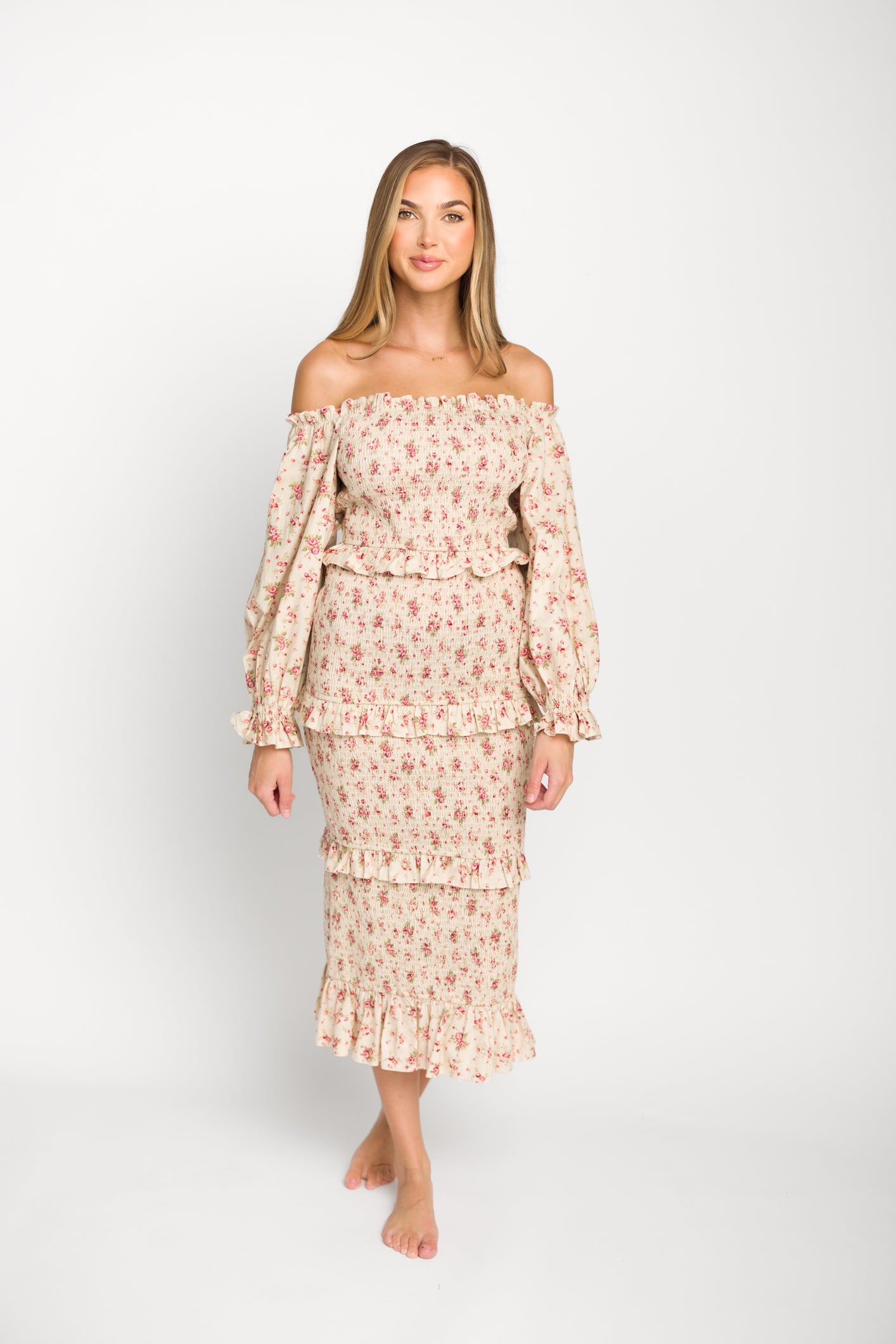 Lila Floral Printed Smocked Midi Dress - Pink Maternity Dress for Pregnancy, Bump Friendly, Summer Casual Wear, Baby Shower & Photoshoot Outfit