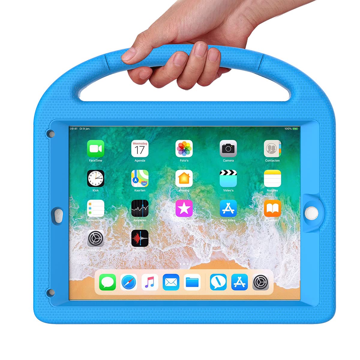 SUPLIK Kids Protective Case for iPad 5th/6th Generation (9.7 inch, 2017/2018), iPad Air 2/1 & iPad Pro 9.7 - Shockproof Cover with Built-in Screen Protector & Handle Stand - Blue - Perfect for School, Travel & Home Learning