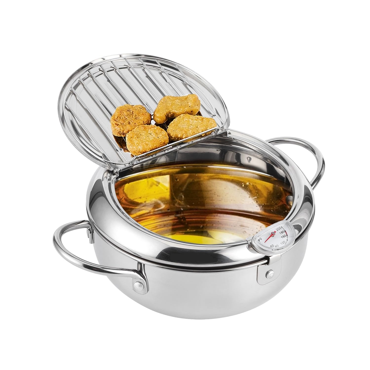 2024 Upgraded Stainless Steel Deep Fryer Pot with Thermometer & Drip Rack - 7.8 Inch Japanese Tempura Fryer for Chicken, Chips & Home Cooking | Perfect for Small Kitchens, Restaurants & Outdoor Camping