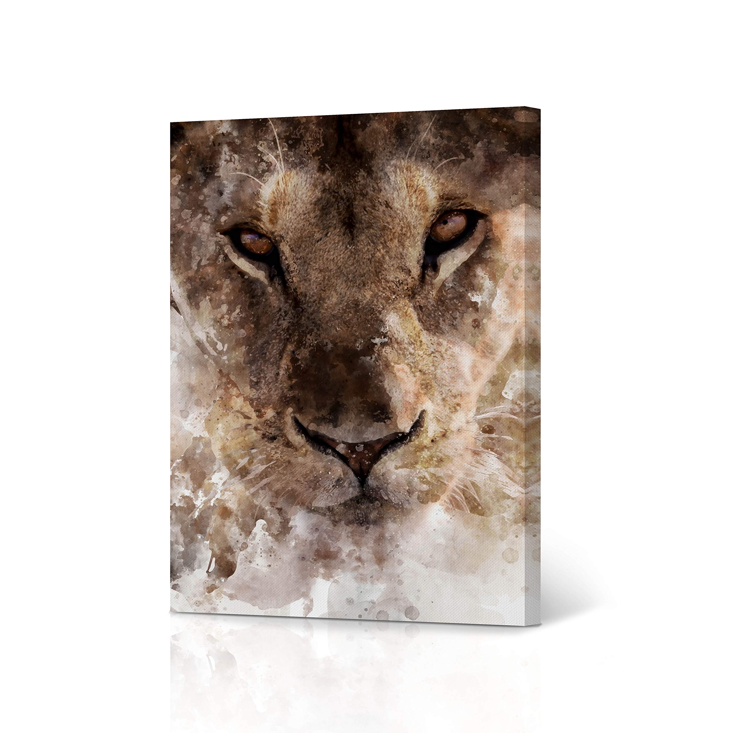 Female Lion Watercolor Canvas Print - 17x11 Inches Wall Art for Home Decor, Ready to Hang - Handmade in USA | Perfect for Living Room, Bedroom & Office Wall Decor