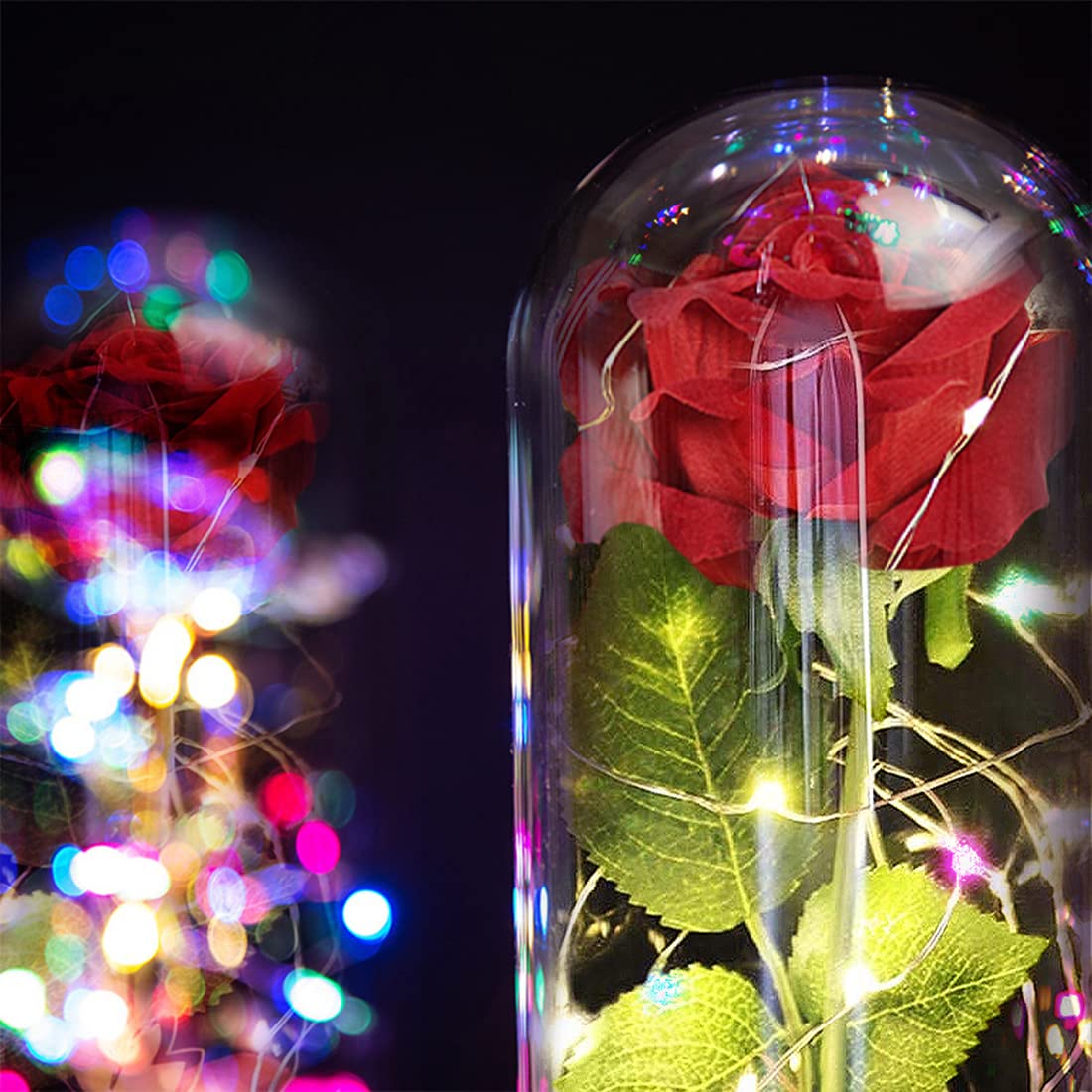 Personalized Photo Eternal Rose Night Light - Custom LED Rose in Glass Dome with Picture, Romantic Bedroom Decor for Valentine's Day, Christmas, Anniversary - Perfect Gift for Wife, Girlfriend, Mom (Home Decor, Wedding Present, Birthday Surprise)
