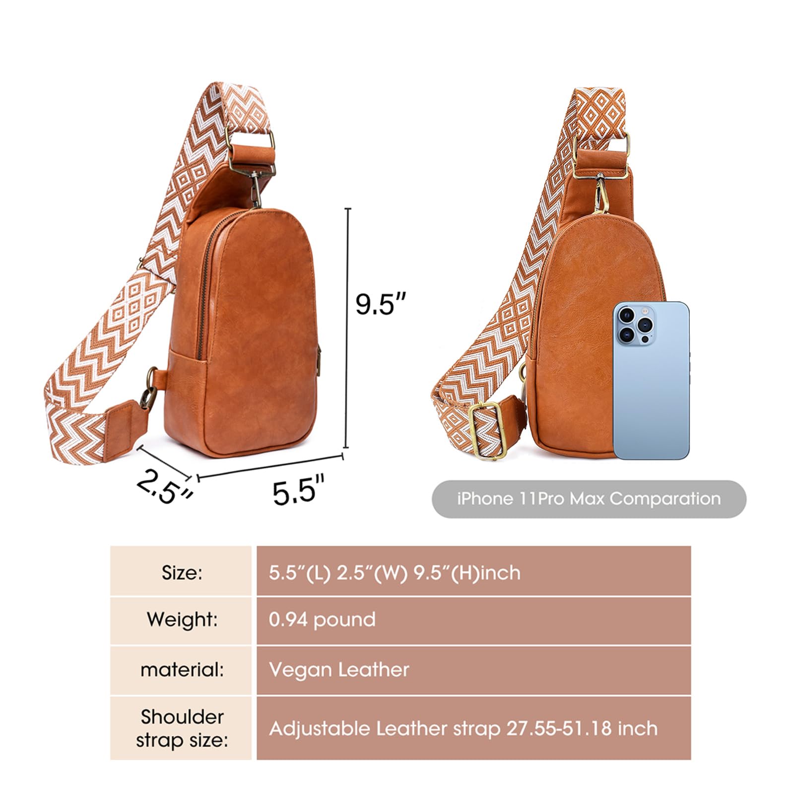 KlaOYer Women's Leather Crossbody Sling Bag - Small Fanny Pack Purse with Adjustable Guitar Strap - Perfect for Travel, Concerts & Daily Use