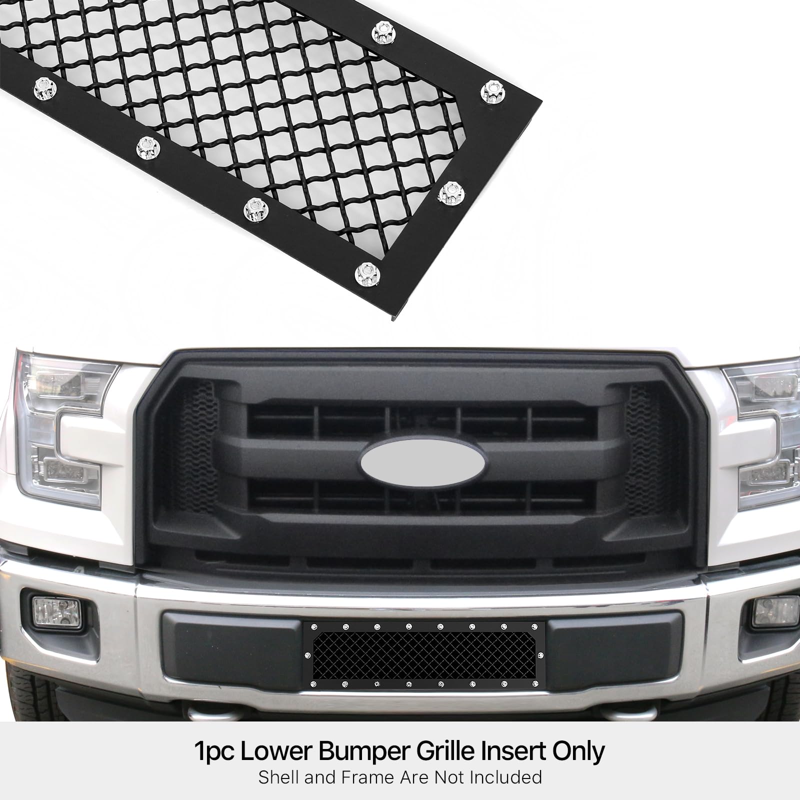 APS Compatible with Ford F-150 2015-2017 Lower Bumper Black Mesh Rivet Studs Front Grill Grille Insert FL6313K - Upgrade Your Truck's Style & Protection for Off-Road Adventures