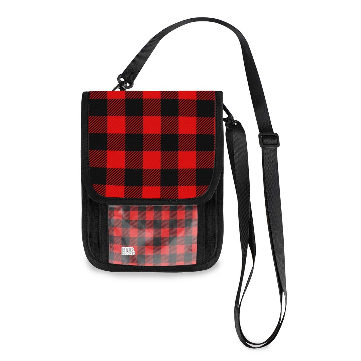 ALAZA Red and Black Lattice Plaid Crossbody Wallet Purse - RFID Blocking Phone Bag with Credit Card Slots & Passport Holder | Perfect for Travel, Shopping, and Daily Use