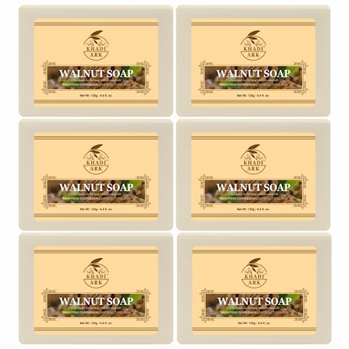 Khadi Ark Herbal Natural Handmade Walnut Bath Soap - 125g (Pack of 6) | Exfoliating & Moisturizing for Soft Skin | Perfect for Daily Use & Gift Sets