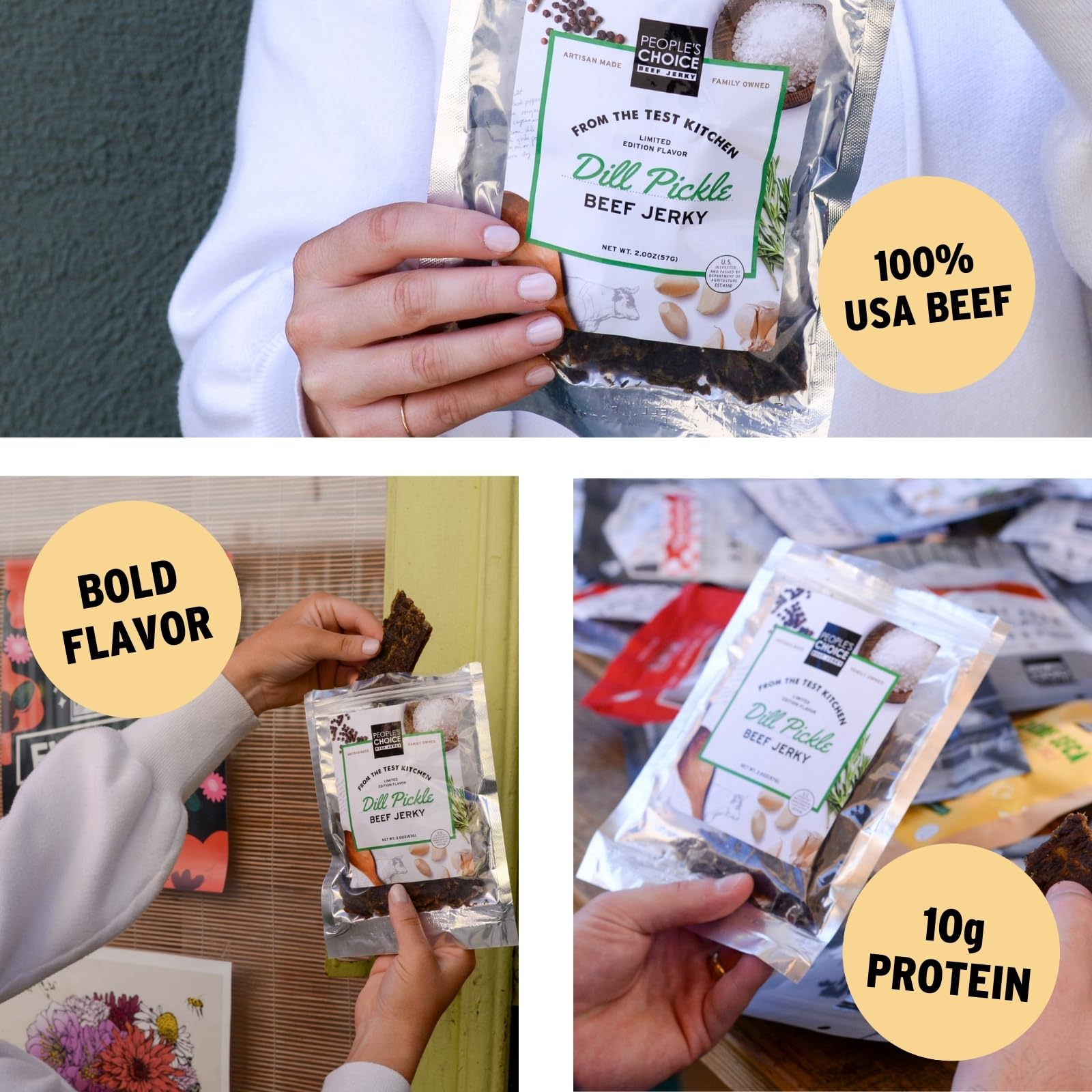 People's Choice Beef Jerky - Small Batch Dill Pickle Flavor - High Protein, Gluten Free Snack for Adults - Perfect for Camping, Backpacking & Road Trips - 1 Pound (16 oz) Bag - Keto-Friendly & Low Carb On-The-Go Snacks