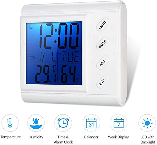 **Digital Hygrometer Indoor Thermometer - Accurate Temperature & Humidity Monitor with Backlit Display, Desk Clock for Bedroom, Office, Home & Greenhouse - Clear Reading & Time Display for Comfortable Living Spaces**