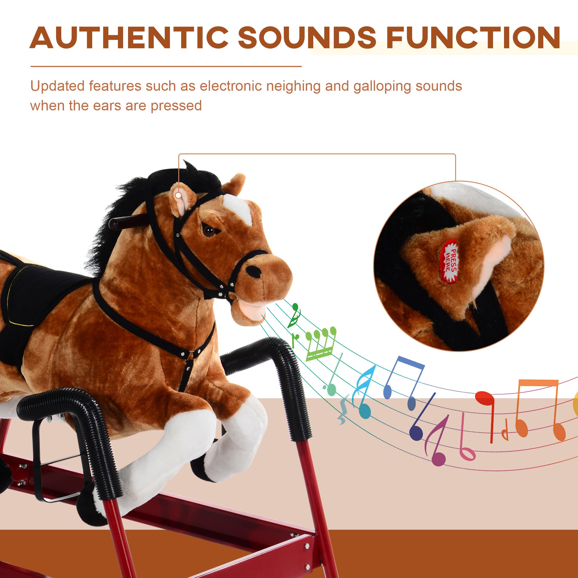 Qaba Durable Plush Spring Rocking Horse for Toddlers - Bouncing Rocker Toy with Realistic Sounds - Perfect for Indoor Play, Birthday Gifts & Early Childhood Development