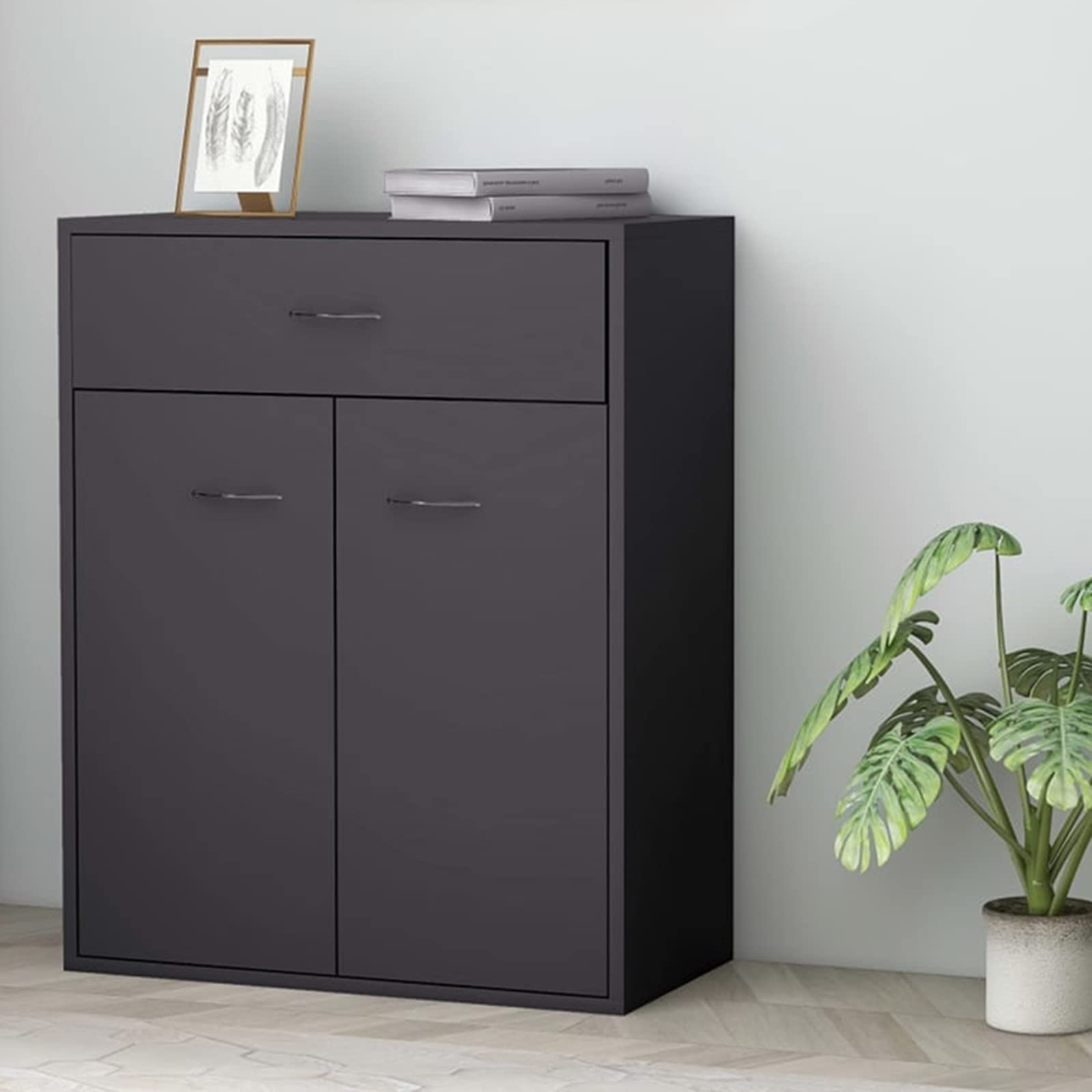 **Gray Floor Storage Cabinet - Free-Standing 2-Door Side Cabinet with Drawer, Organizer for Study, Bedroom, Living Room & Kitchen | Compact & Stylish Storage Solution**    *(Perfect for organizing books, linens, kitchenware, or decor in small spaces!)*