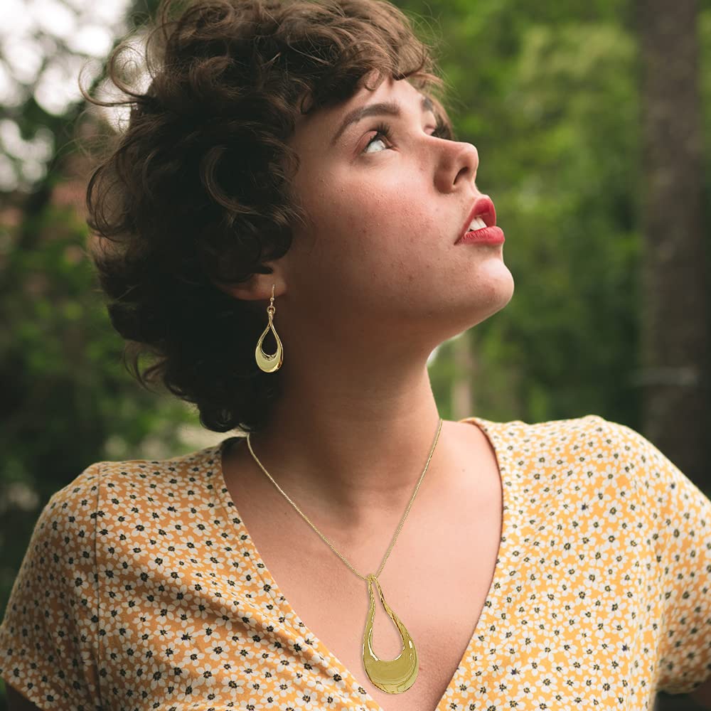 Madison Tyler Gold Plated Jewelry Set for Women | Sterling Silver Teardrop Pendant Necklace with Snake Chain | Fashionable Dangle Earrings | Trendy Layered Necklace Set | Perfect for Date Night, Office Wear & Special Occasions