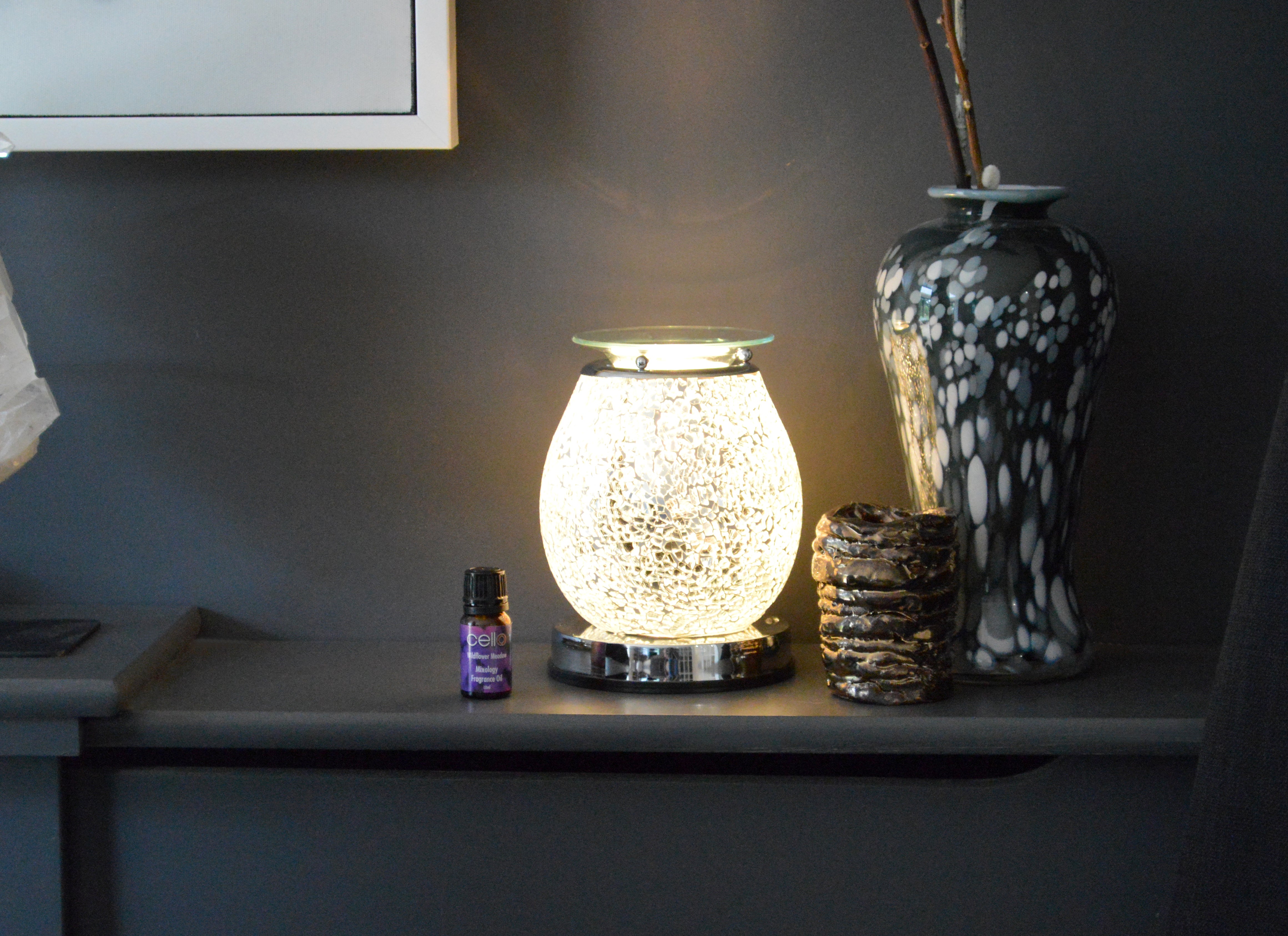 Premium Cello Electric Wax Warmer with Touch Mosaic Design in Silver - Perfect for Aromatherapy, Home Fragrance & Relaxation in Bedroom, Office or Spa