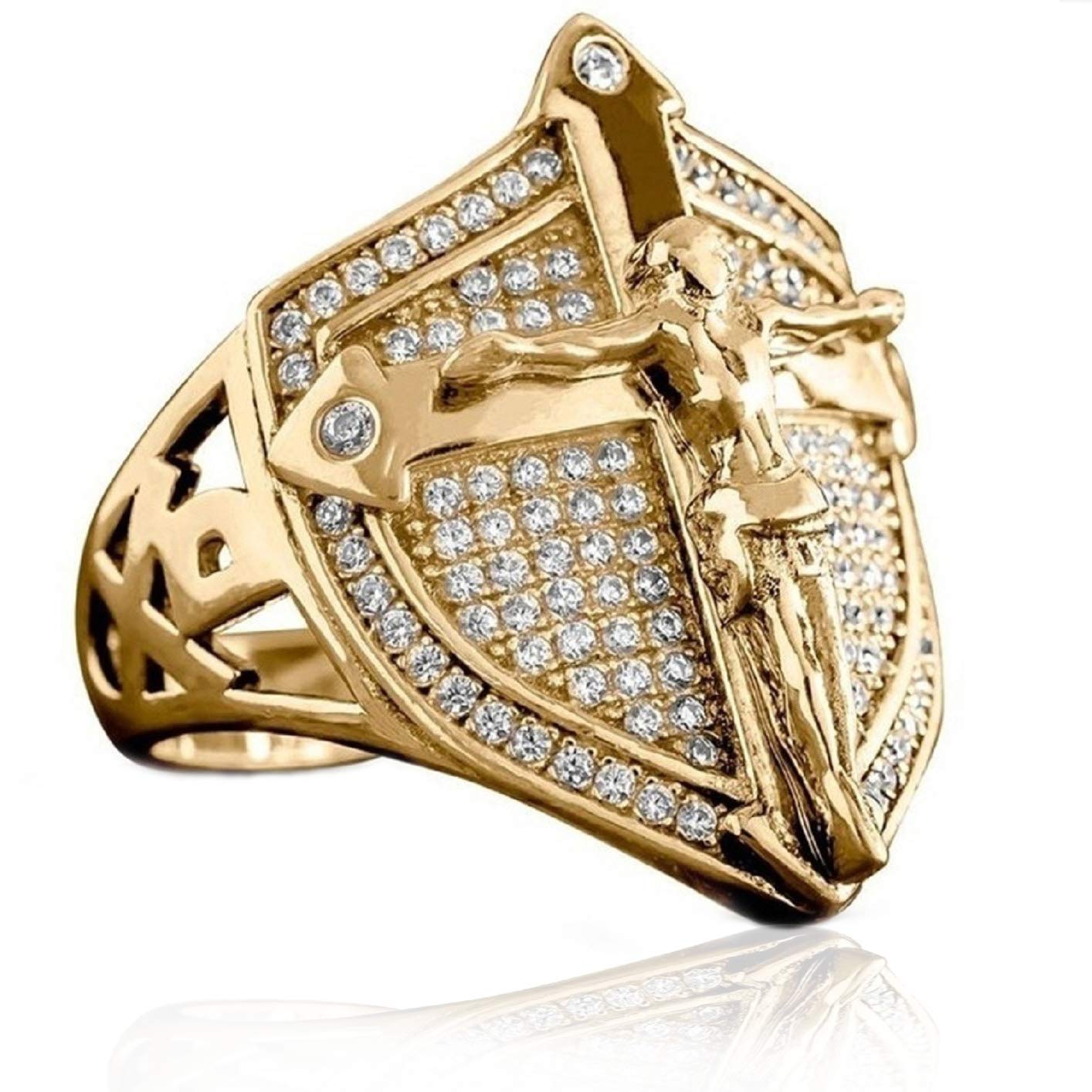 PikaLF Christian Jesus Cross Ring for Men - Religious Crucifix Jewelry, Medieval Shield & Crusader Sword Design - Catholic Amulet Ring - Unique Gift for Him - Perfect for Church, Worship & Daily Wear