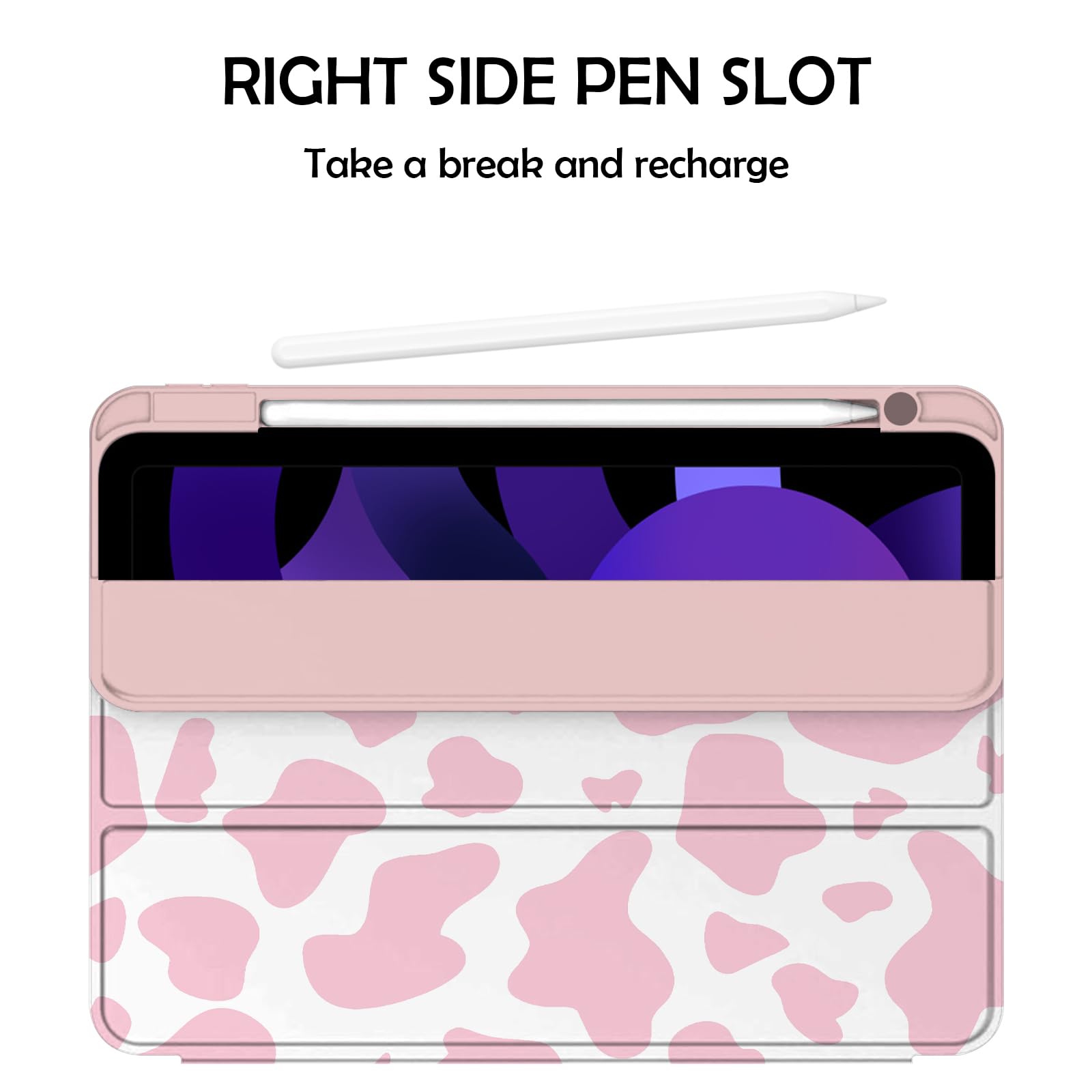 Premium iPad Air Case 11 Inch (M3 2025/M2 2024) & 10.9 Inch (5th/4th Gen 2022/2020) - Shockproof TPU Back Cover with Pencil Holder & Auto Sleep/Wake - Cute Pink Cow Design for Women & Girls - Perfect for School, Work & Travel