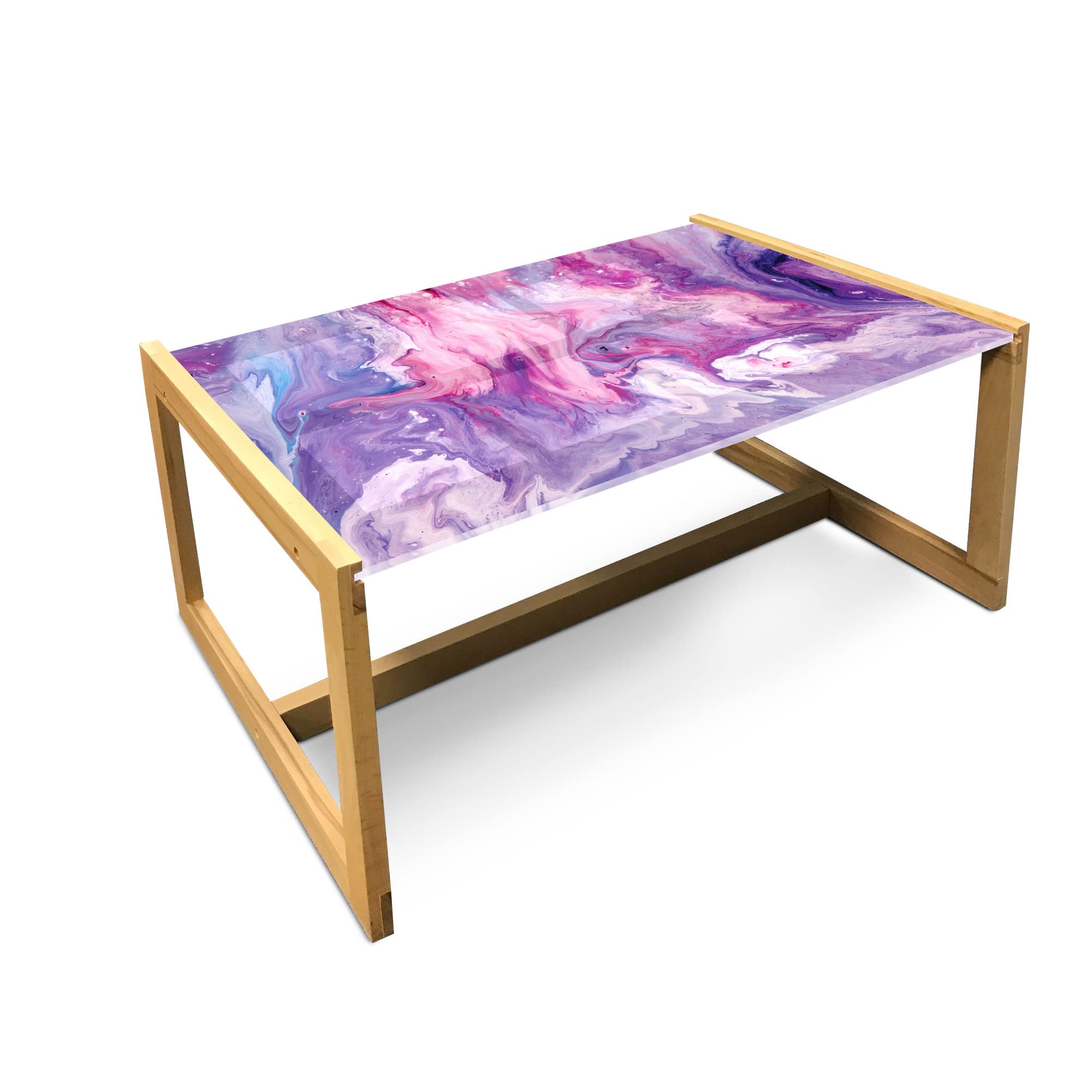 Ambesonne Marble Coffee Table - Abstract Soft Print, Acrylic Glass with Wooden Frame for Office & Dorm Decor