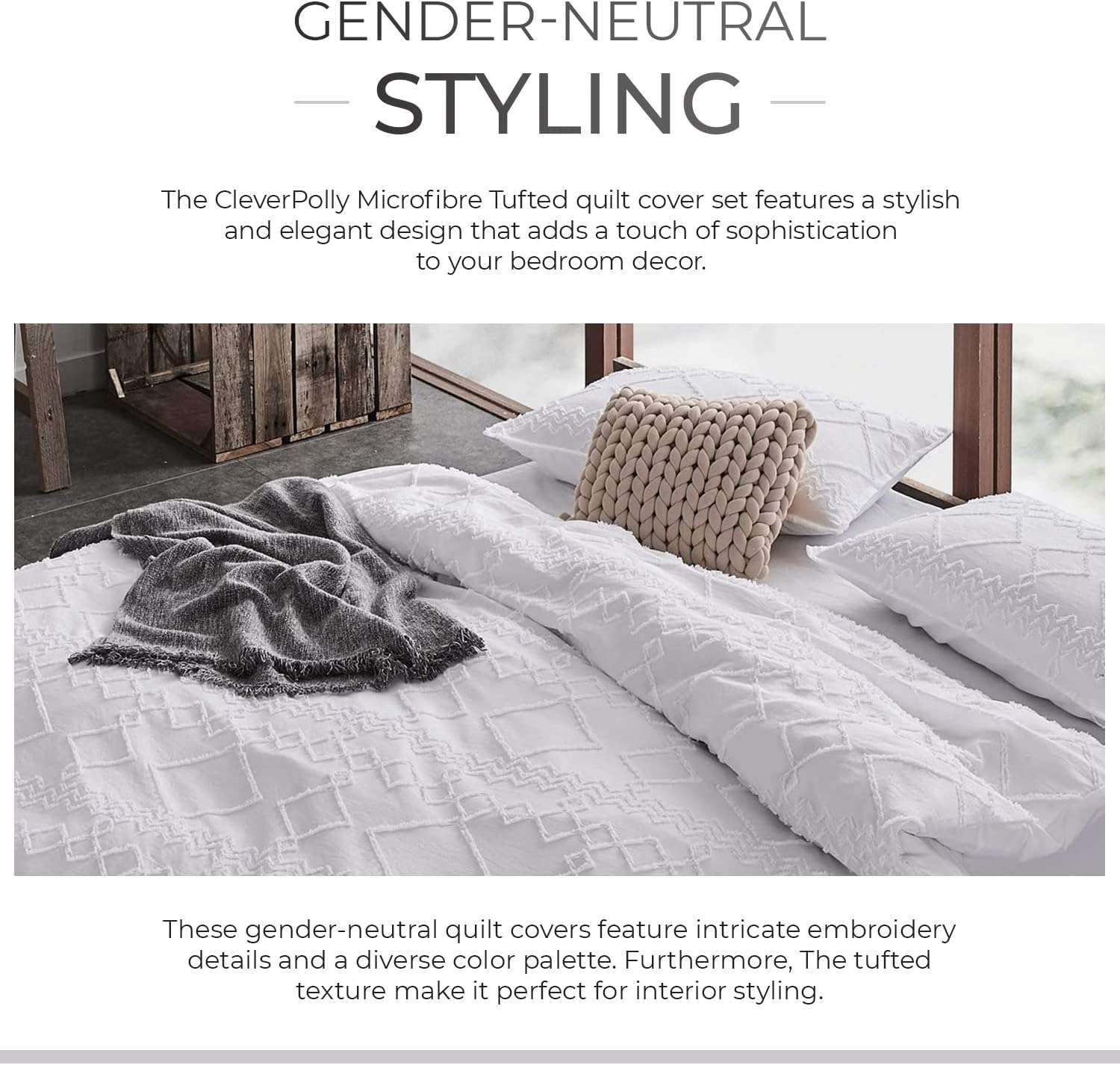 Premium 100% Brushed Microfiber Tufted Quilt Cover Set (3Pcs) - King Size, White - Ultra Soft Bedding for Luxury Hotels & Master Bedrooms