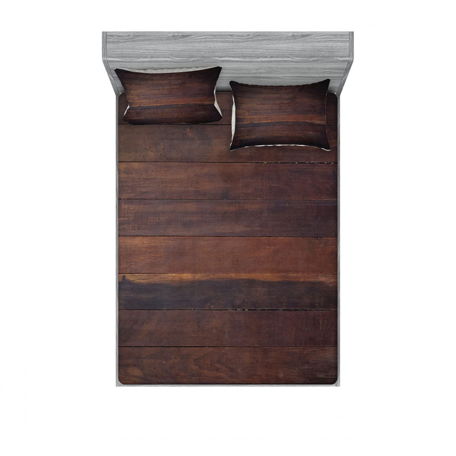 Ambesonne Chocolate Brown King Size 2-Pack Fitted Sheet Set with 4 Pillow Shams - Dark Timber Luxury Bedding Collection for Master Bedroom & Guest Room Decor