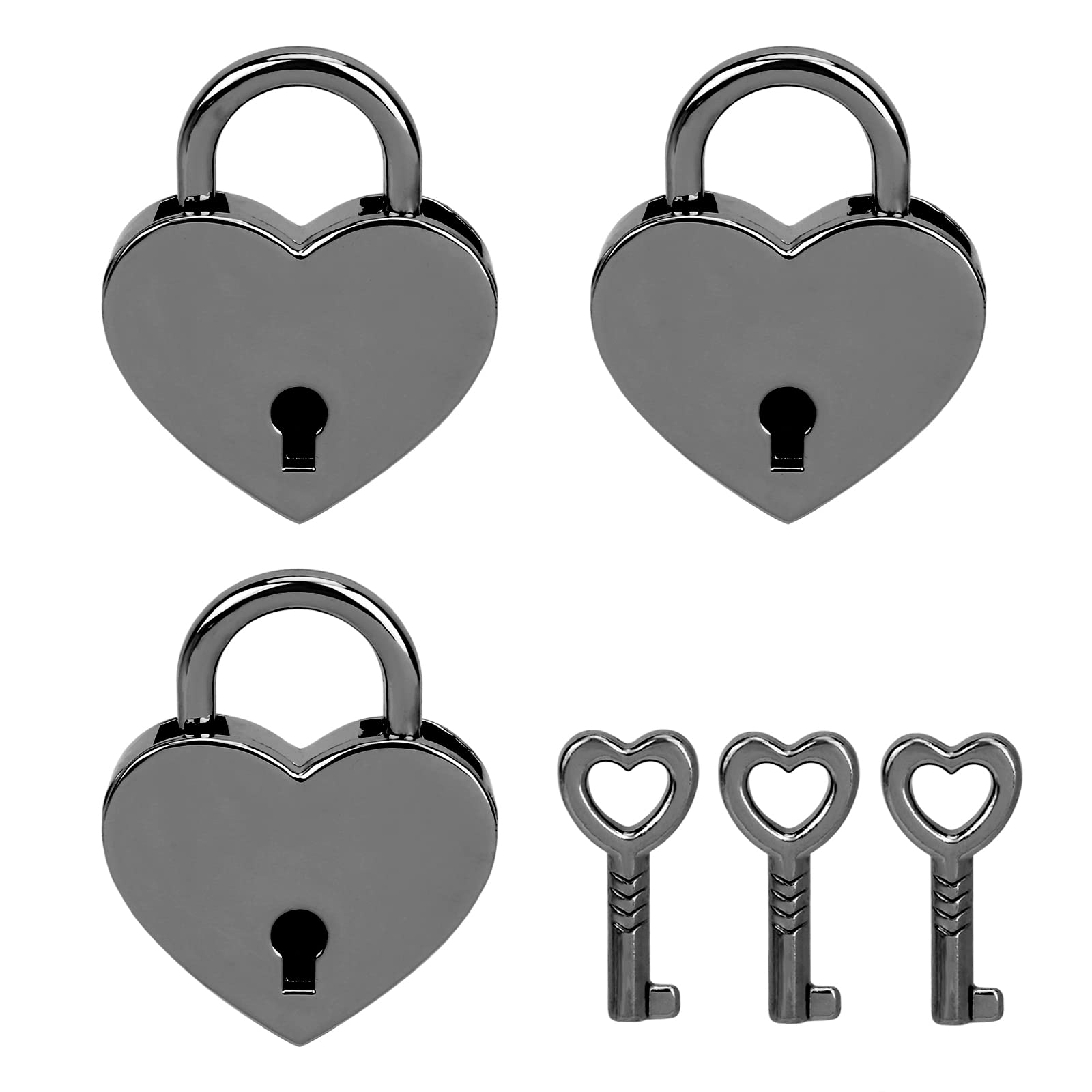 VeYocilk 3-Piece Mini Heart Shaped Padlock Set - Small Cute Grey Locks with Keys for Jewelry Box, Diary, Handbag & Makeup Bag | Perfect for Valentine's Gifts, Teen Room Decor & Travel Security