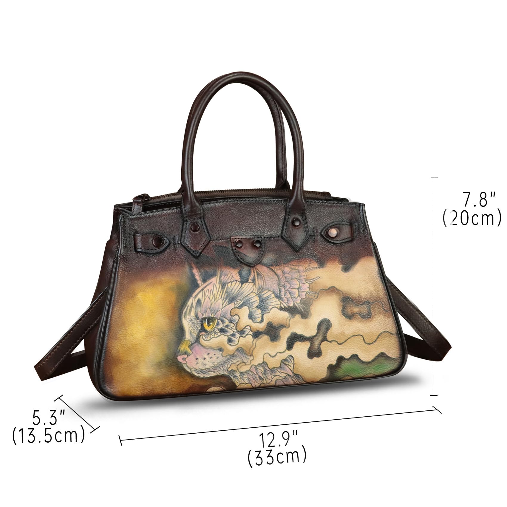 Handmade Genuine Leather Satchel for Women - Hand Painted Top Handle Crossbody Purse & Work Tote Bag - Perfect for Office, Travel & Everyday Use
