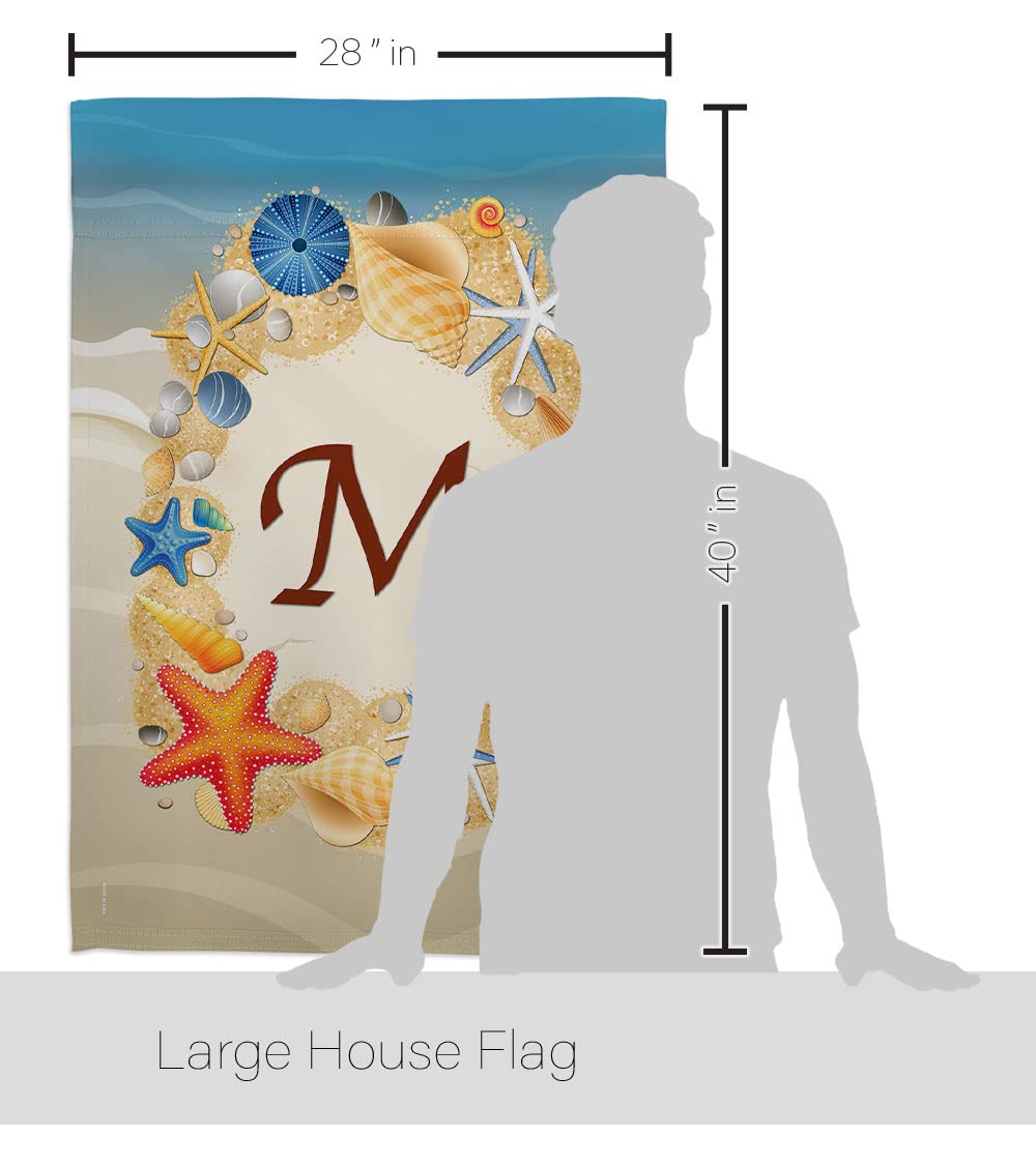 Summer M Coastal Beach House Flag Set - 28x40in w/Flagpole for Outdoor Decor